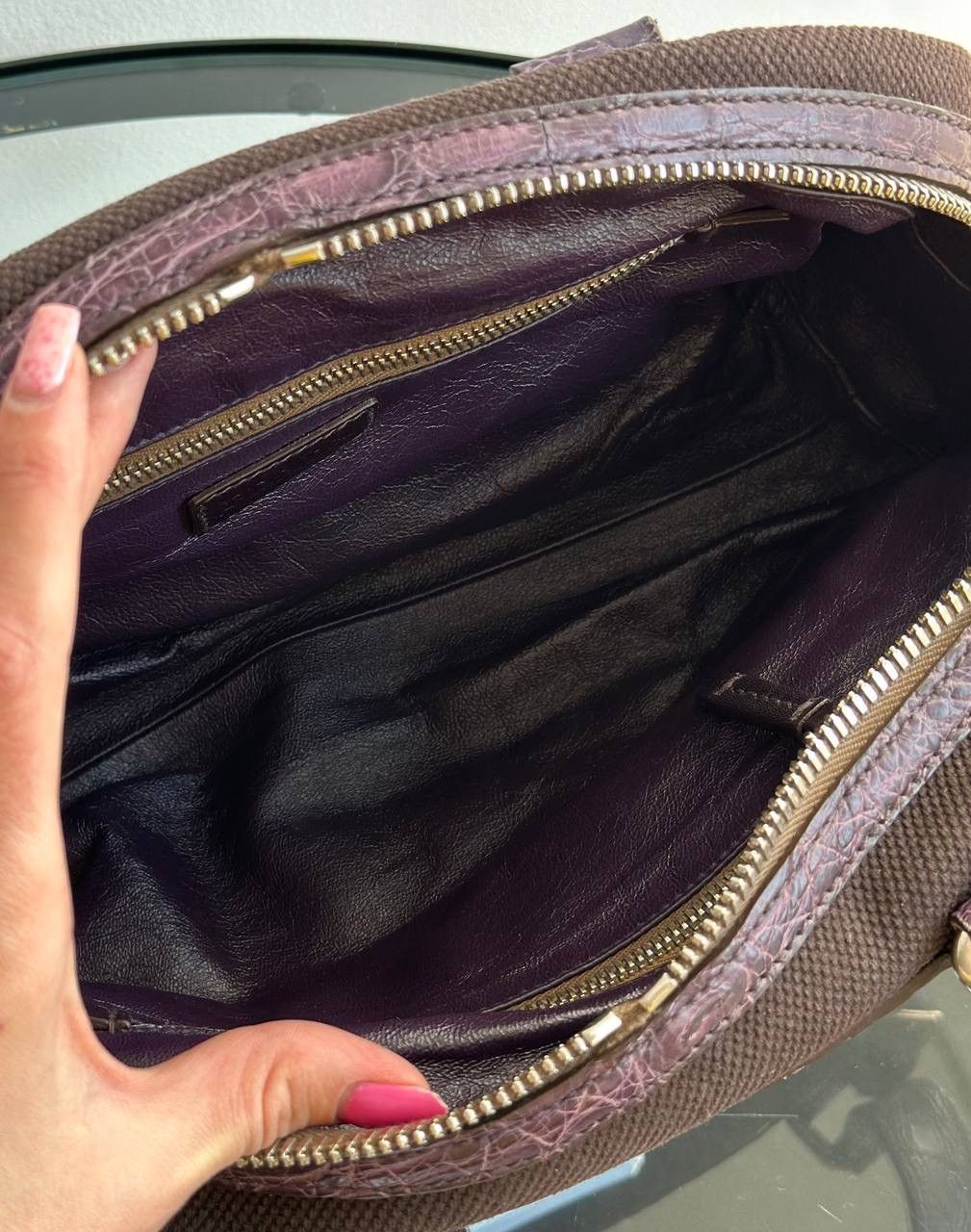 Dior Prada Vitello Zipper Buckle Bag Bowling crocodile purple Size ONE SIZE - 11 Thumbnail