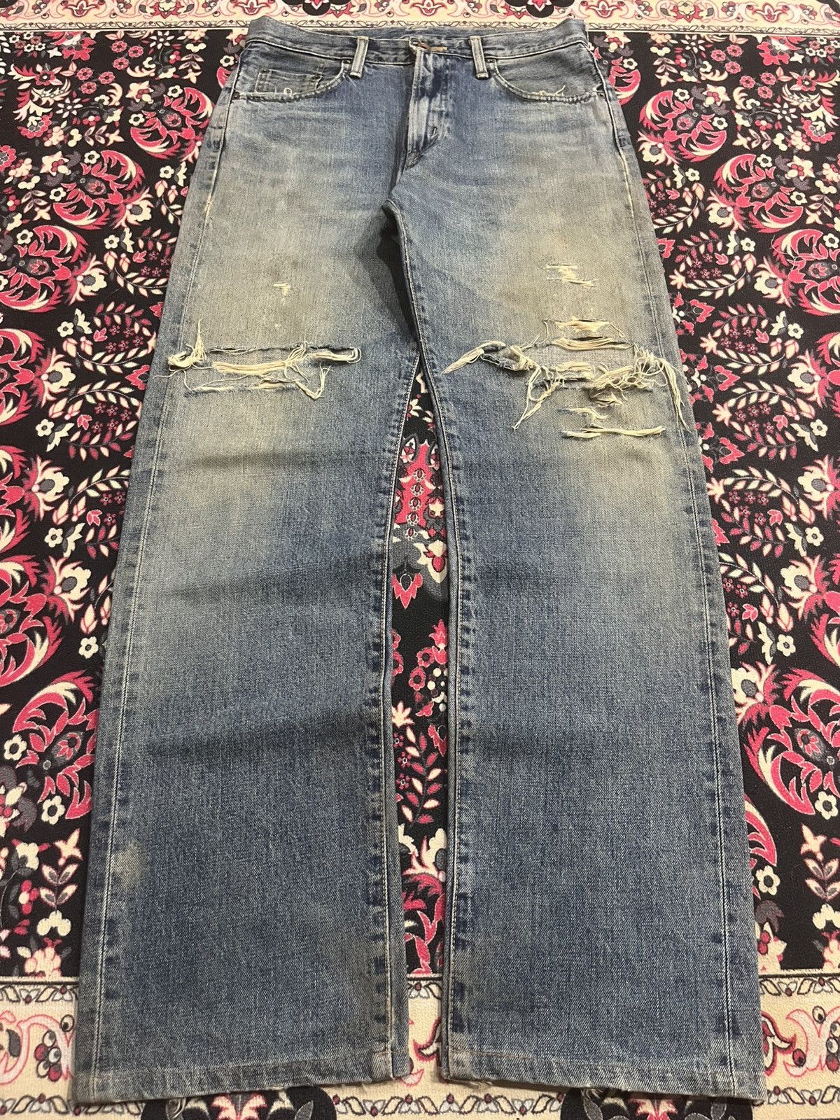 No Faith Studios Edwin 505XX Blue Faded Washed Distressed Selvedge Jeans Size US 29 - 1 Thumbnail