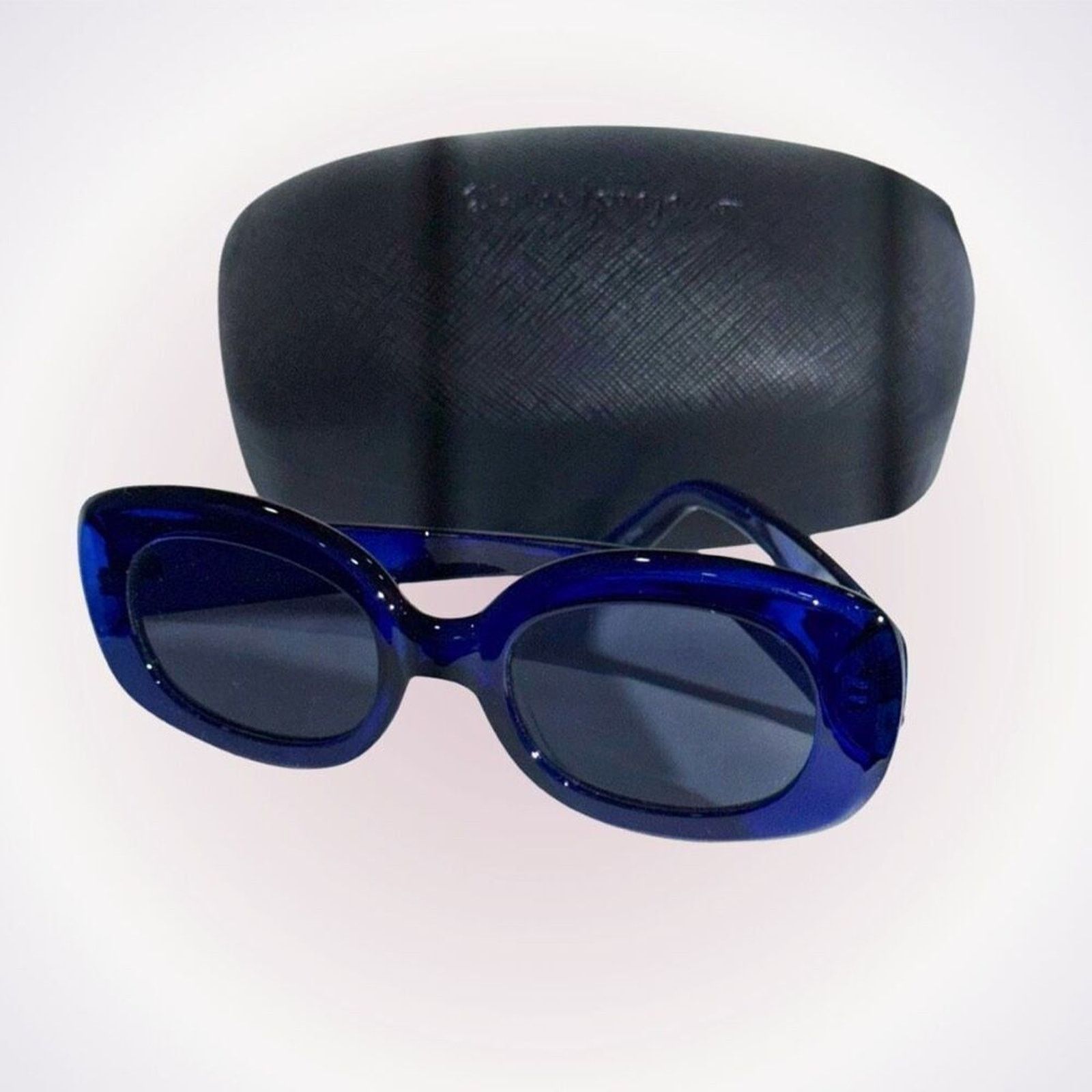 Other Blue Rounded Rectangle Sunglasses with Case | Sz OS Size ONE SIZE - 1 Thumbnail