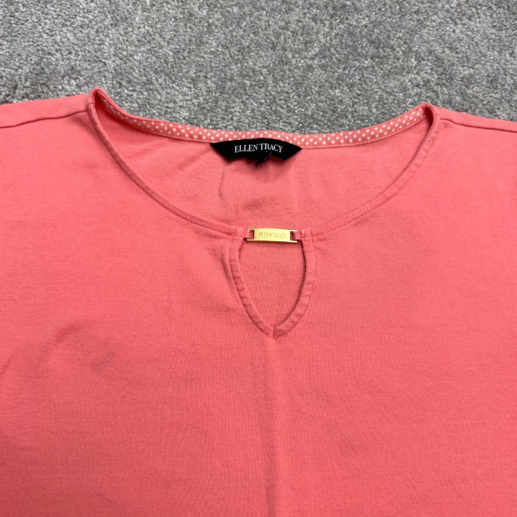 Ellen Tracy Ellen Tracy Pink Blouse Womens 1X Bell Sleeve Cotton Top Keyhole Gold Accent Casual Knit Lightweight Breathable Easy Care Modern Classic Size XL / US 12-14 / IT 48-50 - 4 Thumbnail