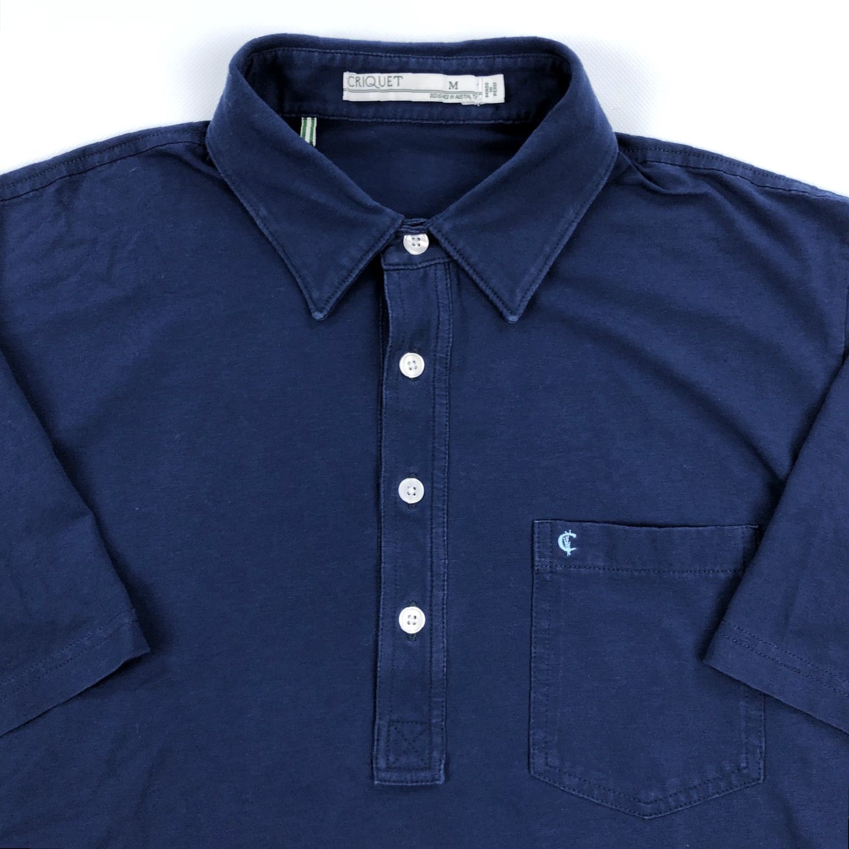 Vintage CRICQUET Polo Shirt Navy Blue Short Sleeve with Pocket Mens M Regular Cotton Spandex Pima Button Collared Embroidered Logo Casual Shirt Size US M / EU 48-50 / 2 - 2 Thumbnail