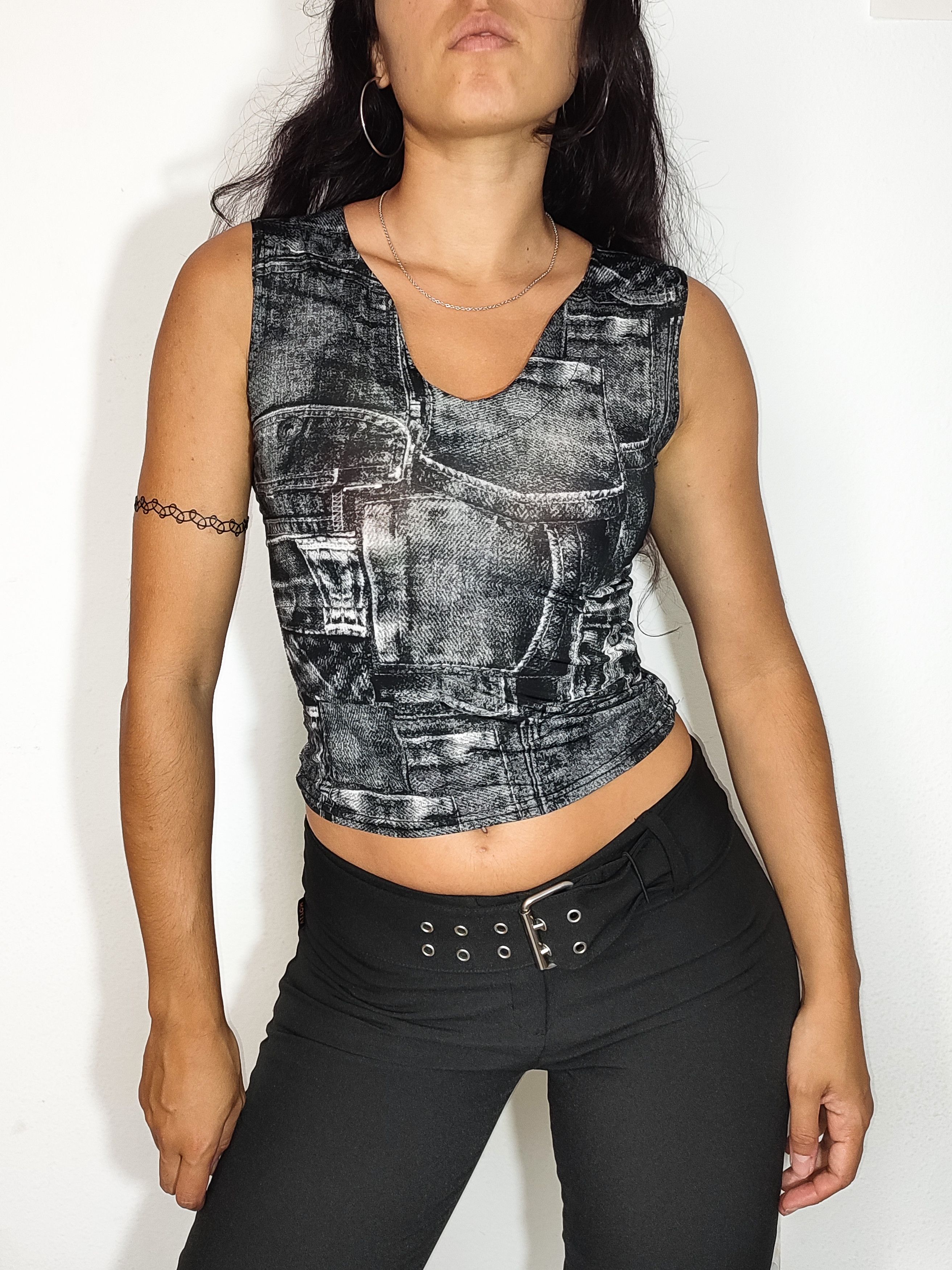 Vintage Vintage Y2k Faux Denim Graphic Top Size S / US 4 / IT 40 - 1 Thumbnail
