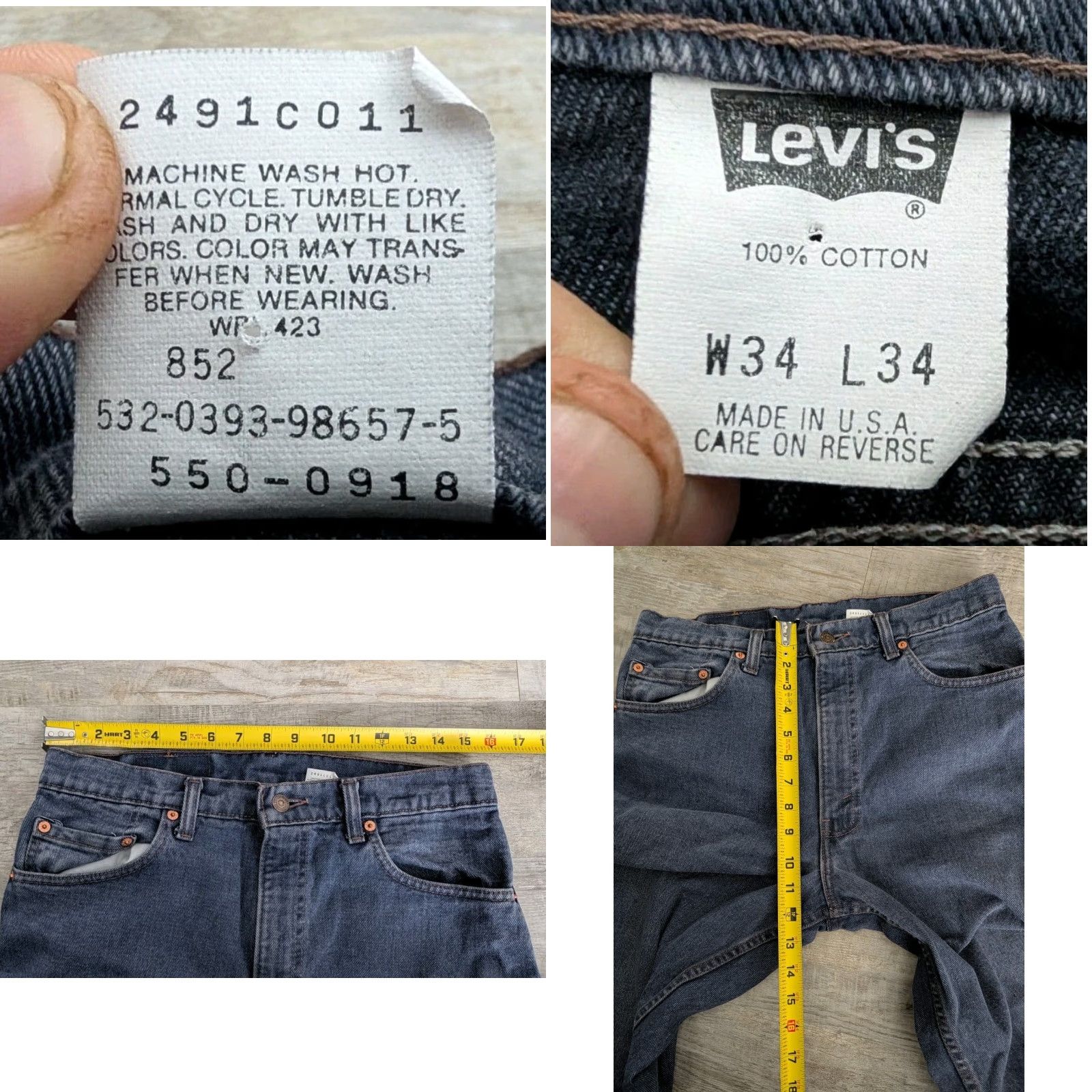 Levi's VINTAGE Levi’s Jeans 550 1993 34x34 Navy Blue USA Made Relaxed Fit 90s Preppy Retro 5-Pocket Men Size US 34 / EU 50 - 8 Thumbnail