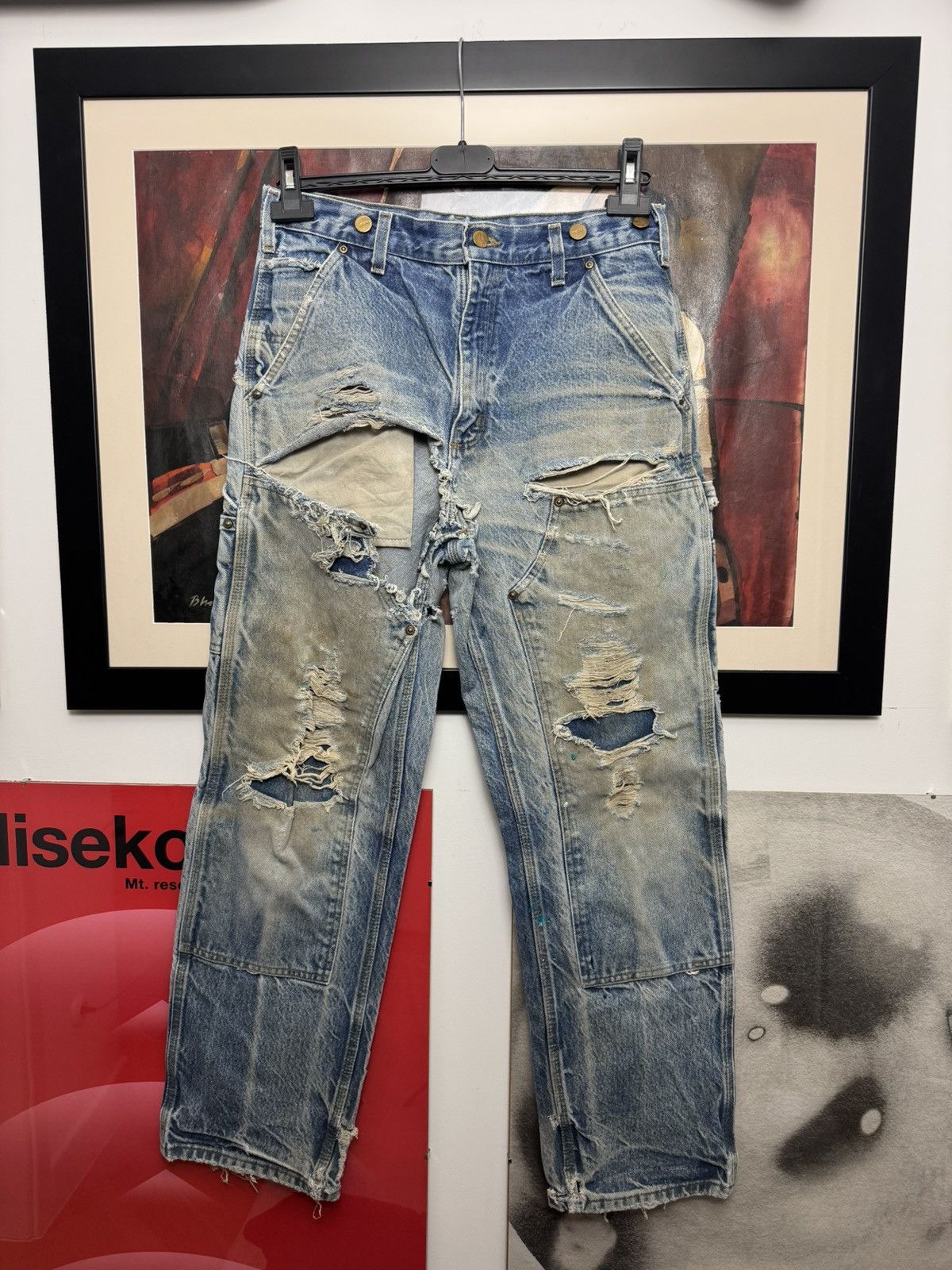 Carhartt Vintage 90s Faded Trashed Carhartt Double Knee Pant Workwear Size US 31 - 1 Thumbnail