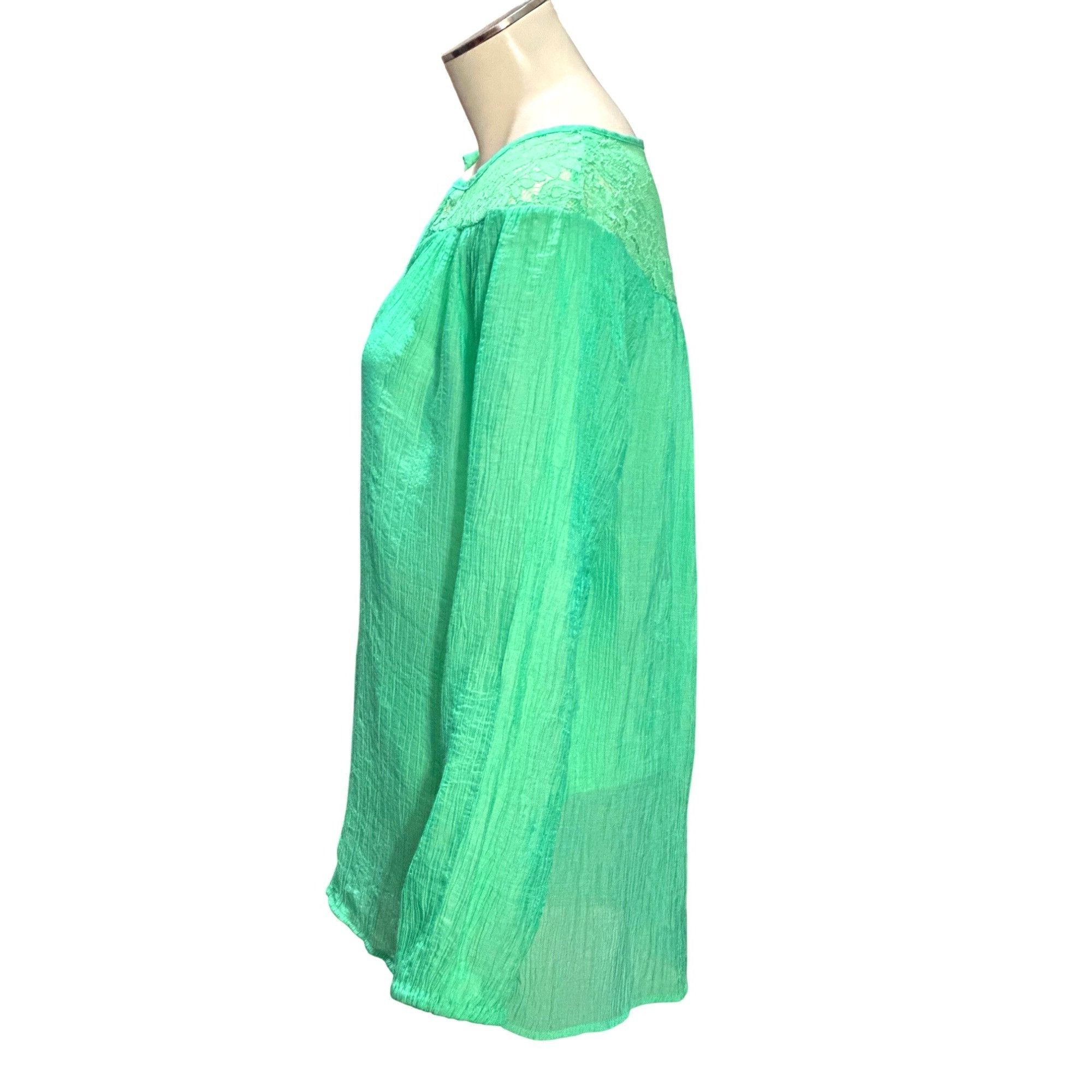 Other CCC Sheer Teal Long Sleeve Blouse With Lace Accents Crinkled Size M / US 6-8 / IT 42-44 - 2 Thumbnail