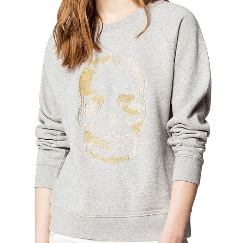 Zadig & Voltaire Skull Sweatshirt Crew Neck Metallic Gray S