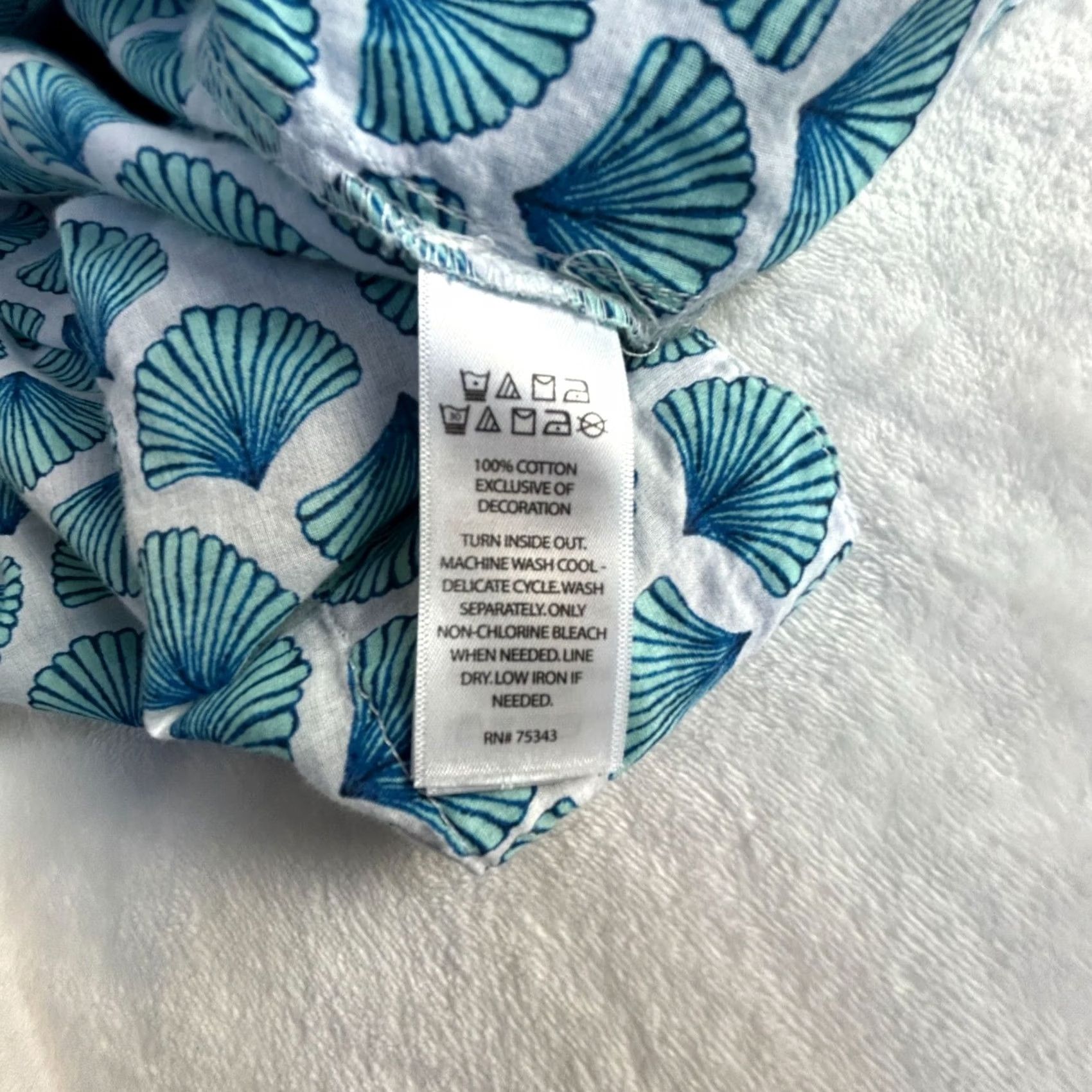 Vintage Sigrid Olsen Womens Blue & White Shell Print 3/4 Sleeve Tunic Top XL Cotton Size XL / US 12-14 / IT 48-50 - 4 Thumbnail