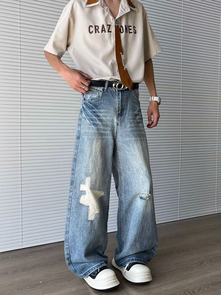 Japanese Brand American hip-hop straight leg lightning wash ripped jeans Size US 32 / EU 48 - 4 Thumbnail