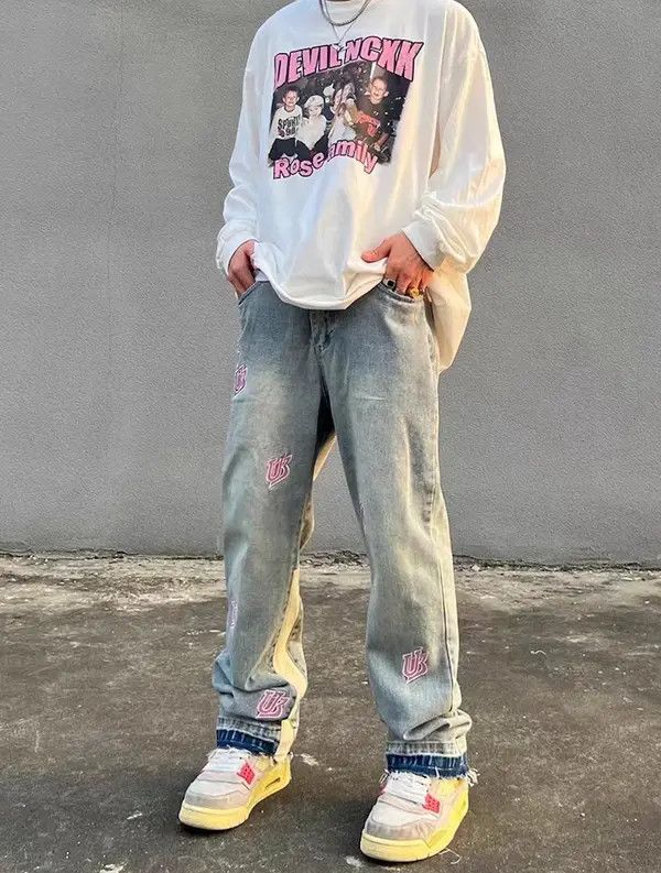 VIBE Washed distressed embroidered lettering jeans Size US 34 / EU 50 - 2 Thumbnail