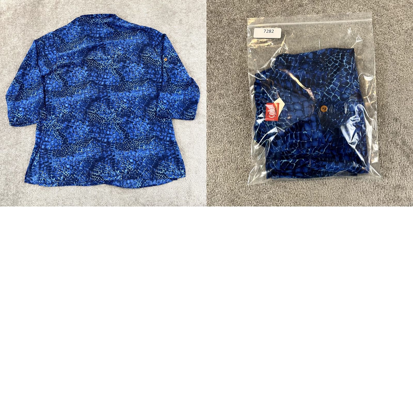 Vintage COLE of CALIFORNIA Shirt Women L Blue Bathing Suit Coverup Swim Beach Button Geometric Tunic Polyester Breathable Lightweight Machine Washable Size L / US 10 / IT 46 - 8 Thumbnail