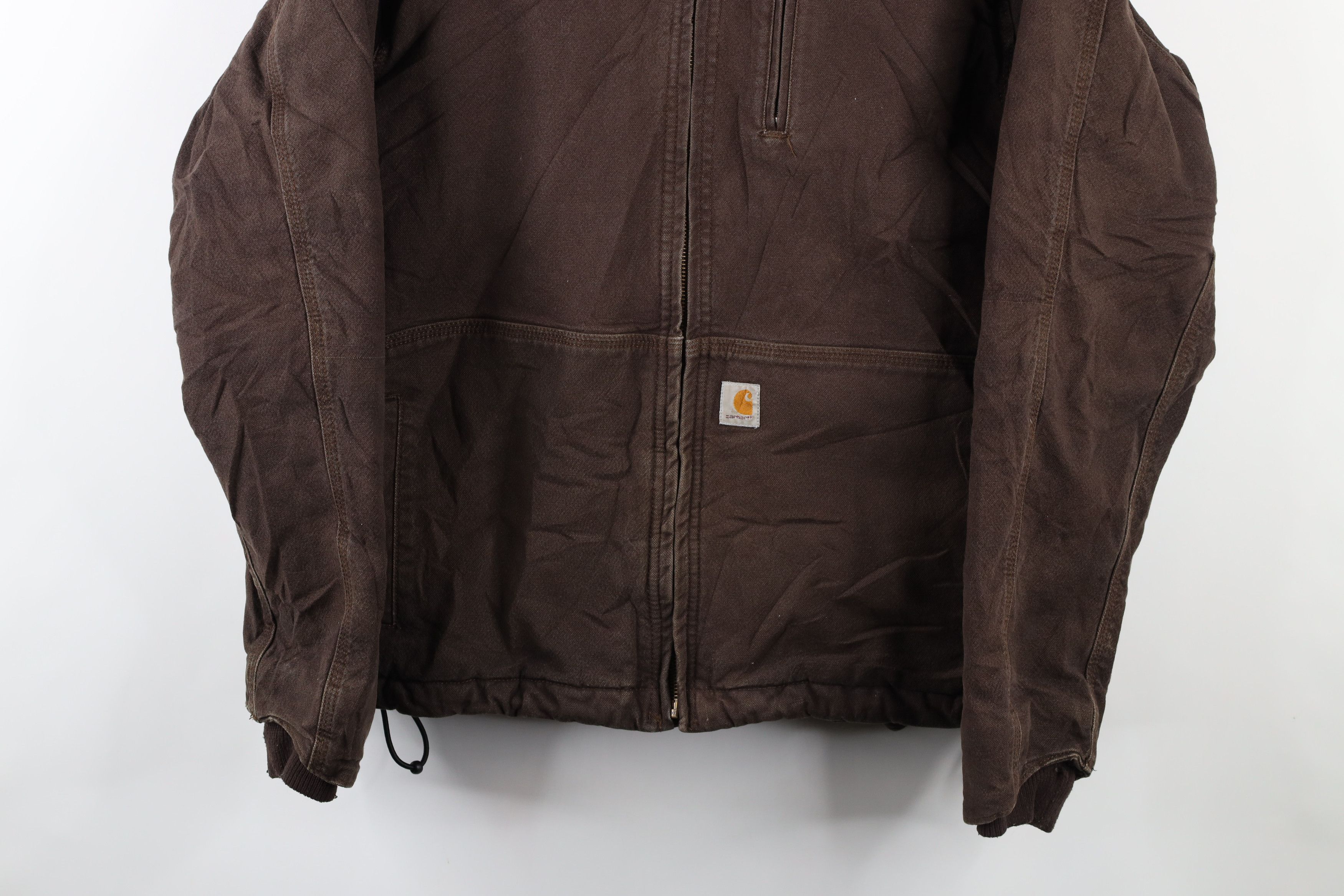 Carhartt × Vintage Vintage Carhartt Spell Out Fleece Lined Canvas Jacket Brown Size L / US 10 / IT 46 - 3 Thumbnail