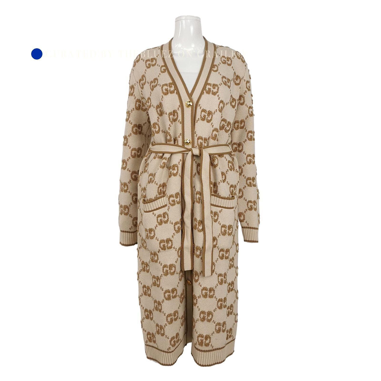 Gucci Beige Belted Cardigan with GG Logo Size US M / EU 48-50 / 2 - 1 Thumbnail