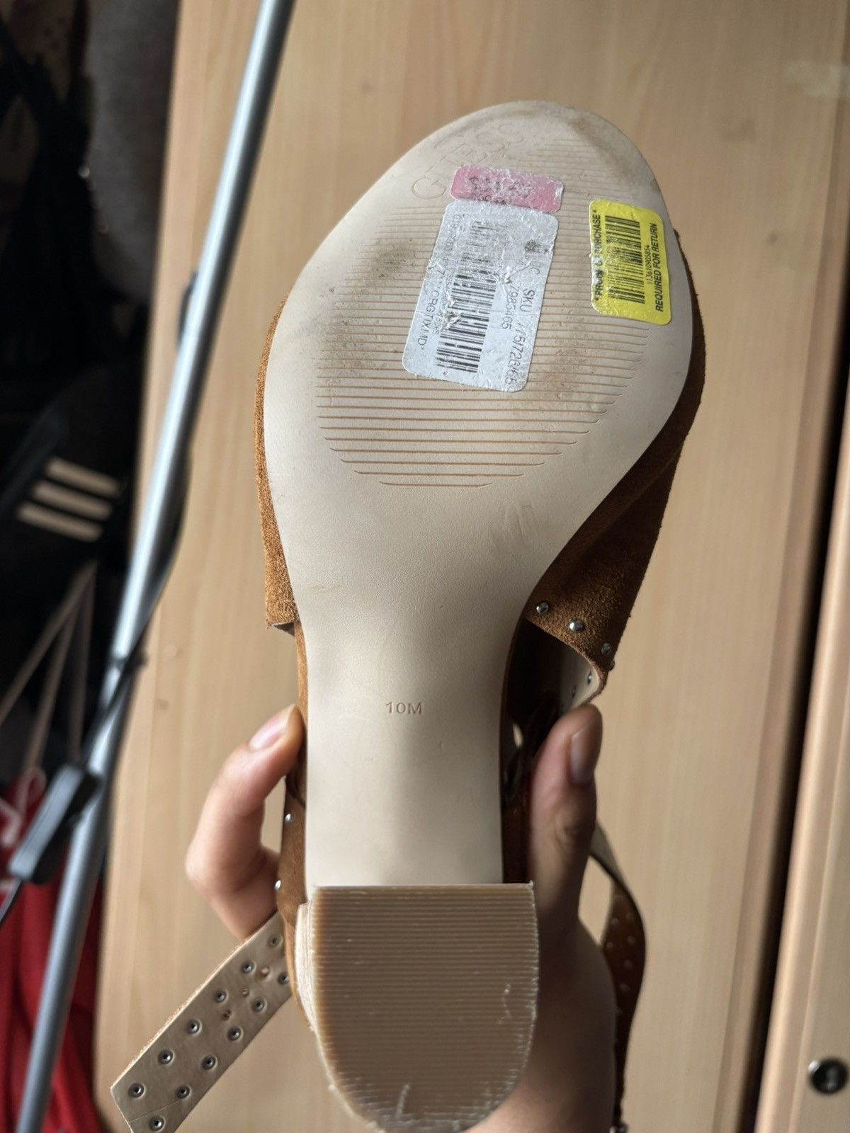 Guess GUESS Tan Suede Block Heel with Silver Studs – Size UK 8 Size US 10.5 / IT 40.5 - 4 Thumbnail
