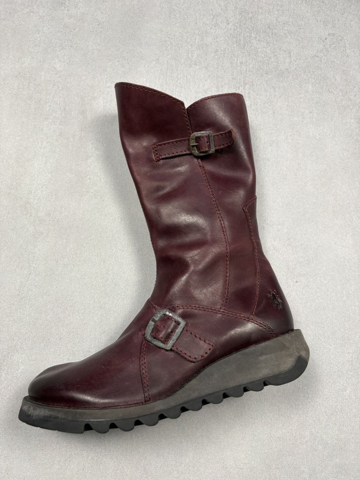 Fly London Fly London Mes II Leather Buckle Boots Burgundy Mid Calf 37 Size US 7 / IT 37 - 17 Thumbnail