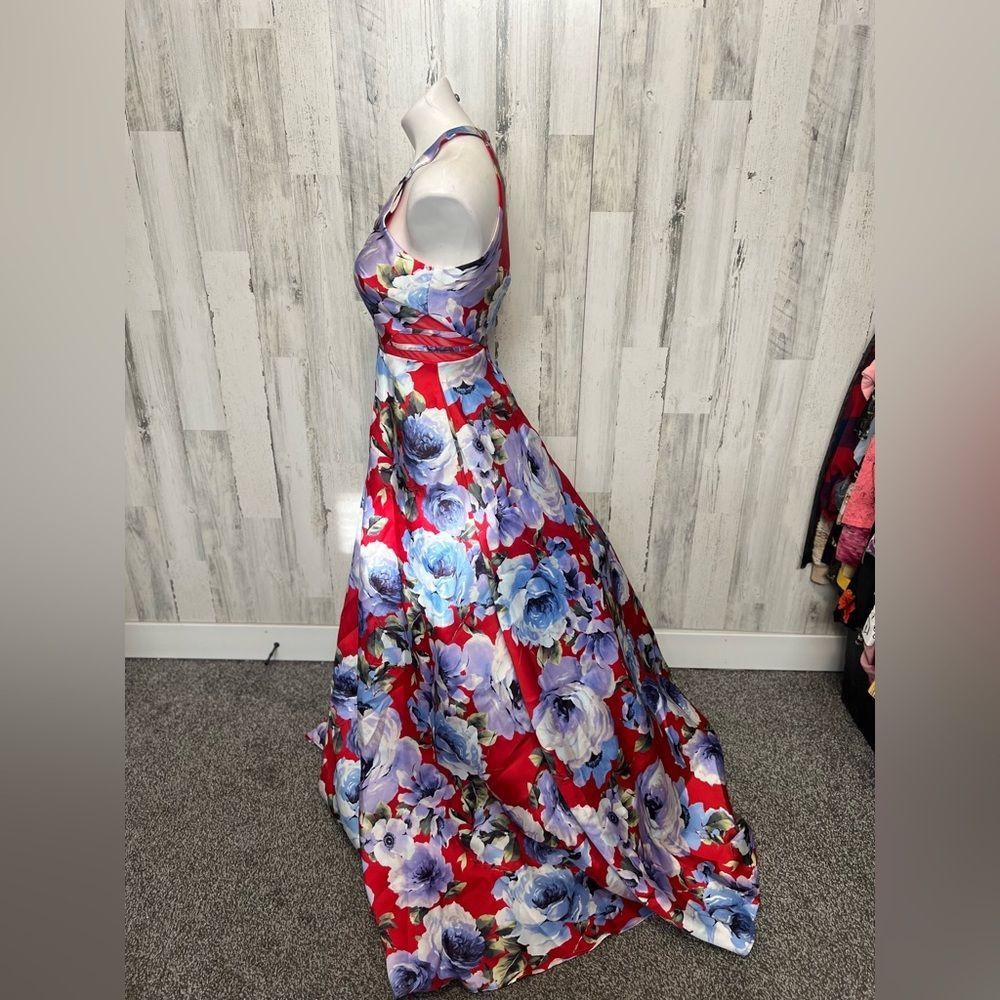 Other Dear Moon Floral Halter Maxi Dress Red Blue Size 3 XS/S Size XS / US 0-2 / IT 36-38 - 6 Thumbnail