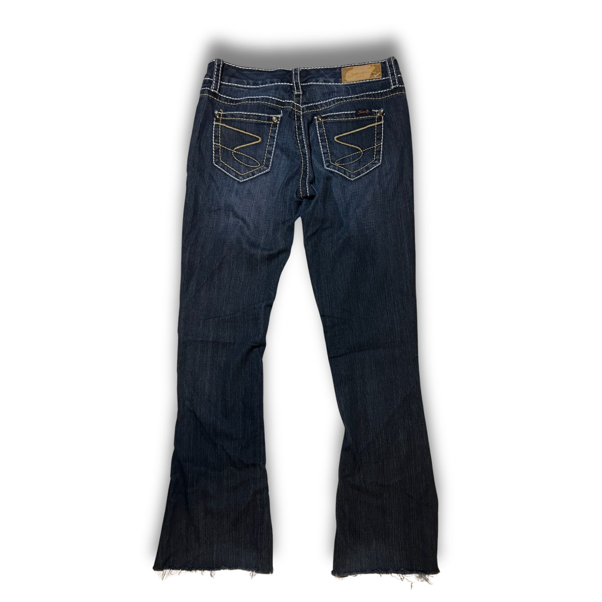 Seven 7 Seven 7 Bootcut Jeans Dark Wash Denim Size 28 Raw Hem Distre Size 28" / US 6 / IT 42 - 3 Thumbnail