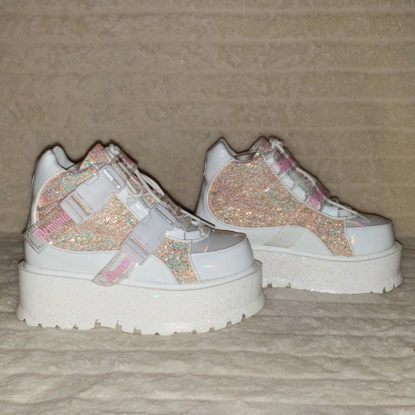 Other DEMONIA Slacker 50 White Pink Glitter Platform Sneaker Ankle Size US 11 / IT 41 - 8 Thumbnail