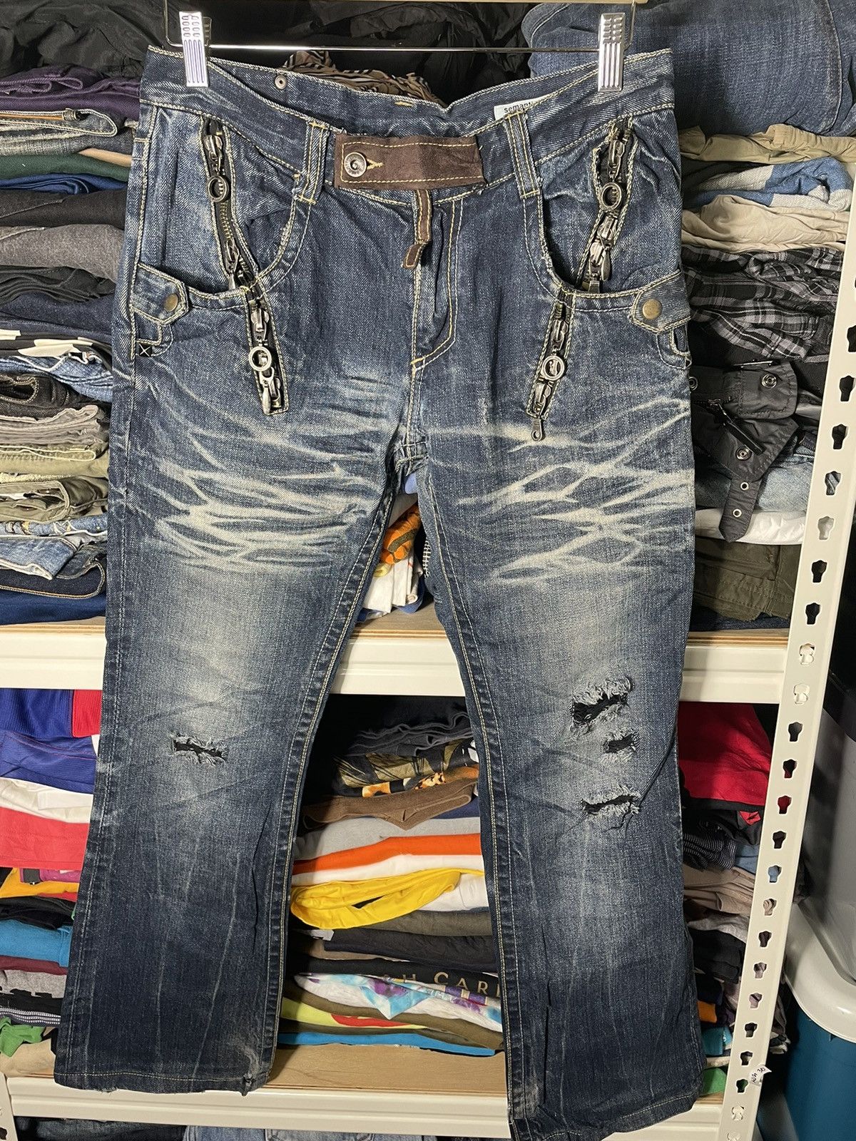 Japanese Brand Distressed Semantic Design Flair Cut Jeans Size US 32 / EU 48 - 1 Thumbnail