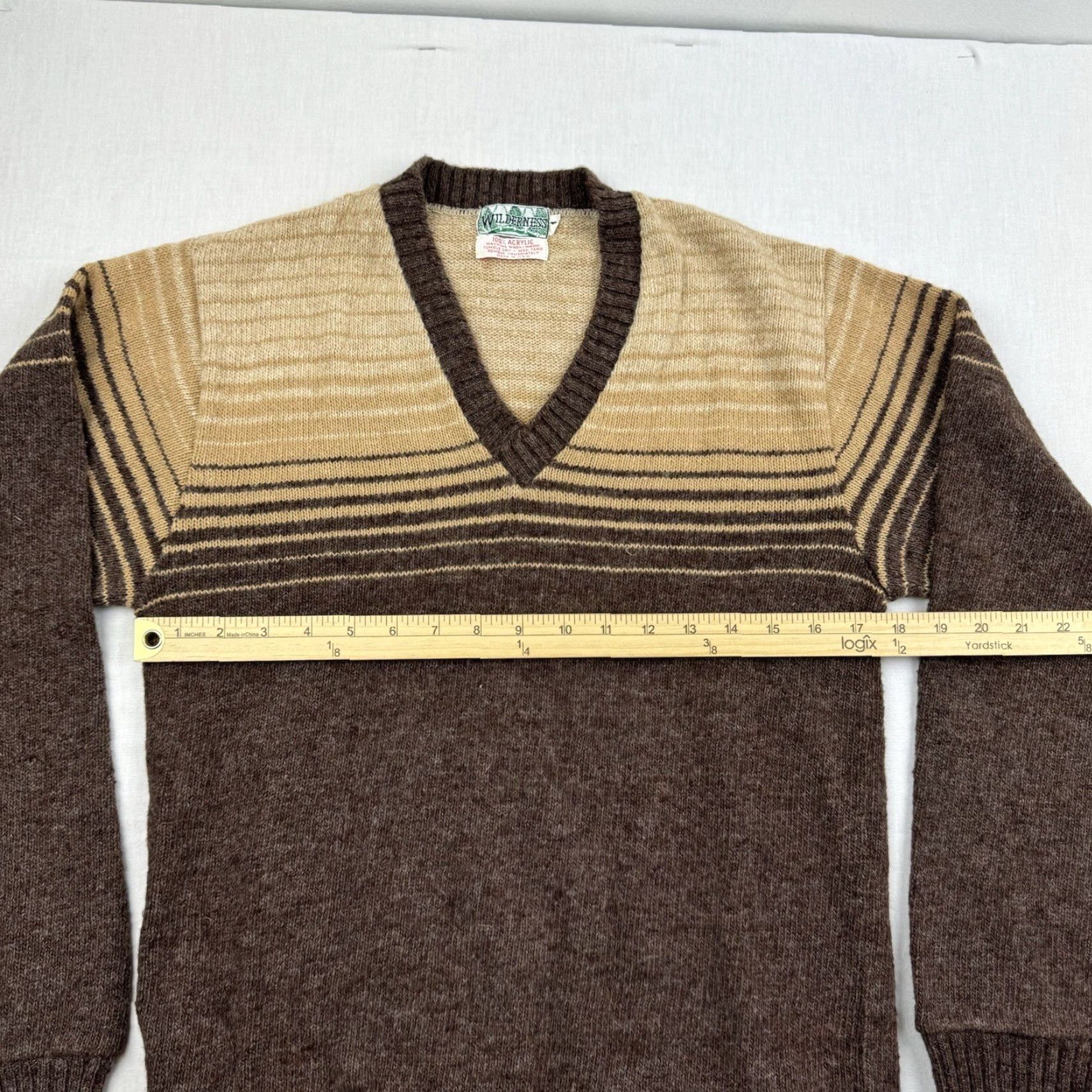Vintage VINTAGE Wilderness Sweater Men Adult Medium Striped V-Neck Brown Tan 80s 90s Outdoor Pullover Size US M / EU 48-50 / 2 - 6 Thumbnail