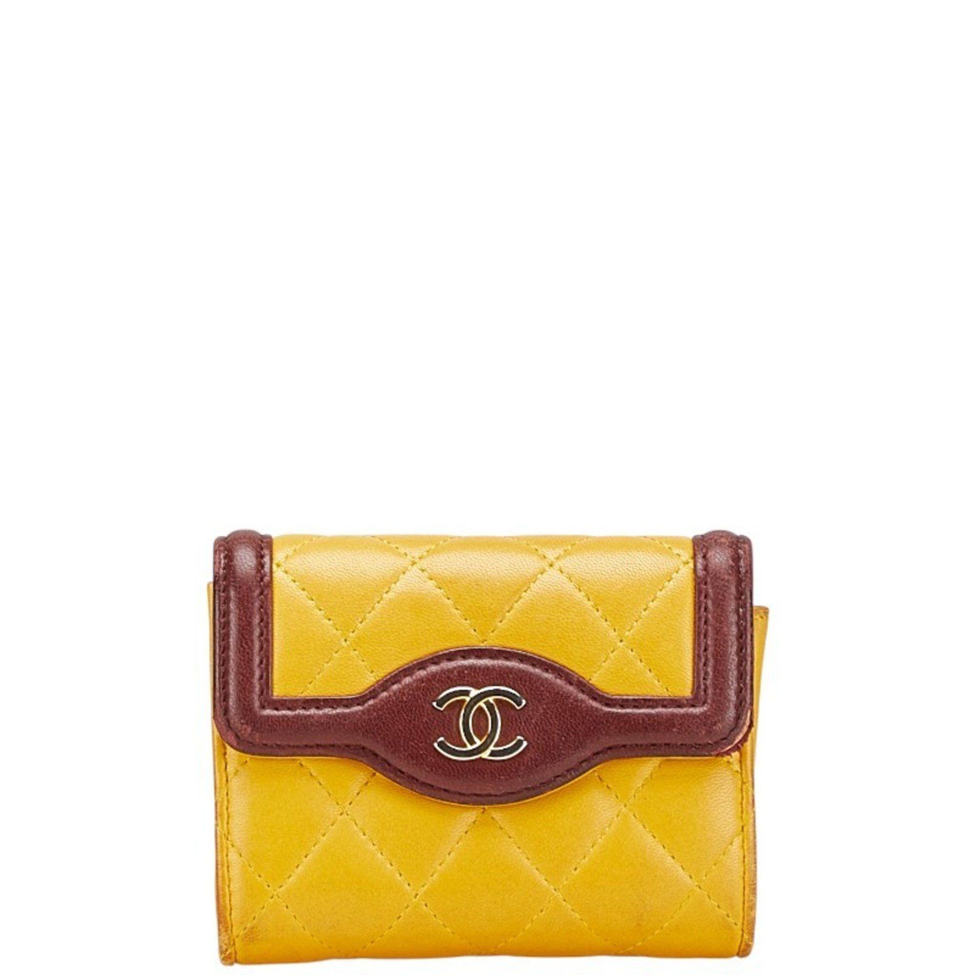 Chanel CHANEL Matelasse Coco Mark Wallet/Coin Case/Business Card Case/Card Case Yellow/Brown Lambskin Women's Size ONE SIZE - 1 Thumbnail