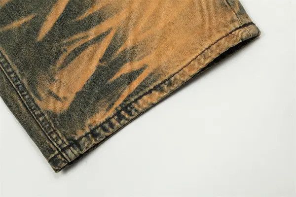 VIBE #40 Mud Yellow Washed Distressed Straight Leg Jeans Size US 33 - 6 Thumbnail