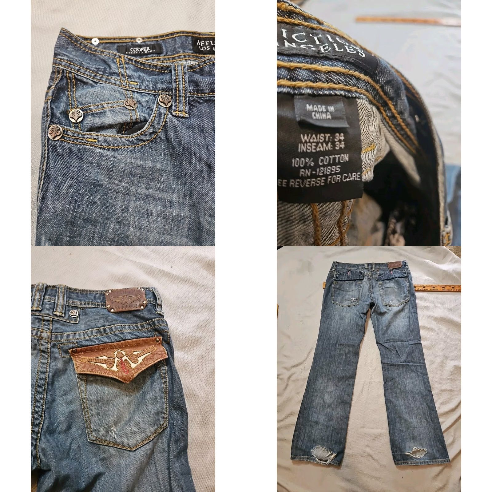 Affliction AFFLICTION Jeans Mens 34 Blue Cooper Relaxed Boot Hipster Made In USA Grunge Distressed Jeans Size US 34 / EU 50 - 10 Thumbnail