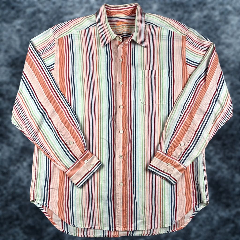 Tommy Bahama Tommy Bahama Linen Shirt Long Sleeve Button Multicolor Striped XL Mens Size US XL / EU 56 / 4 - 1 Thumbnail