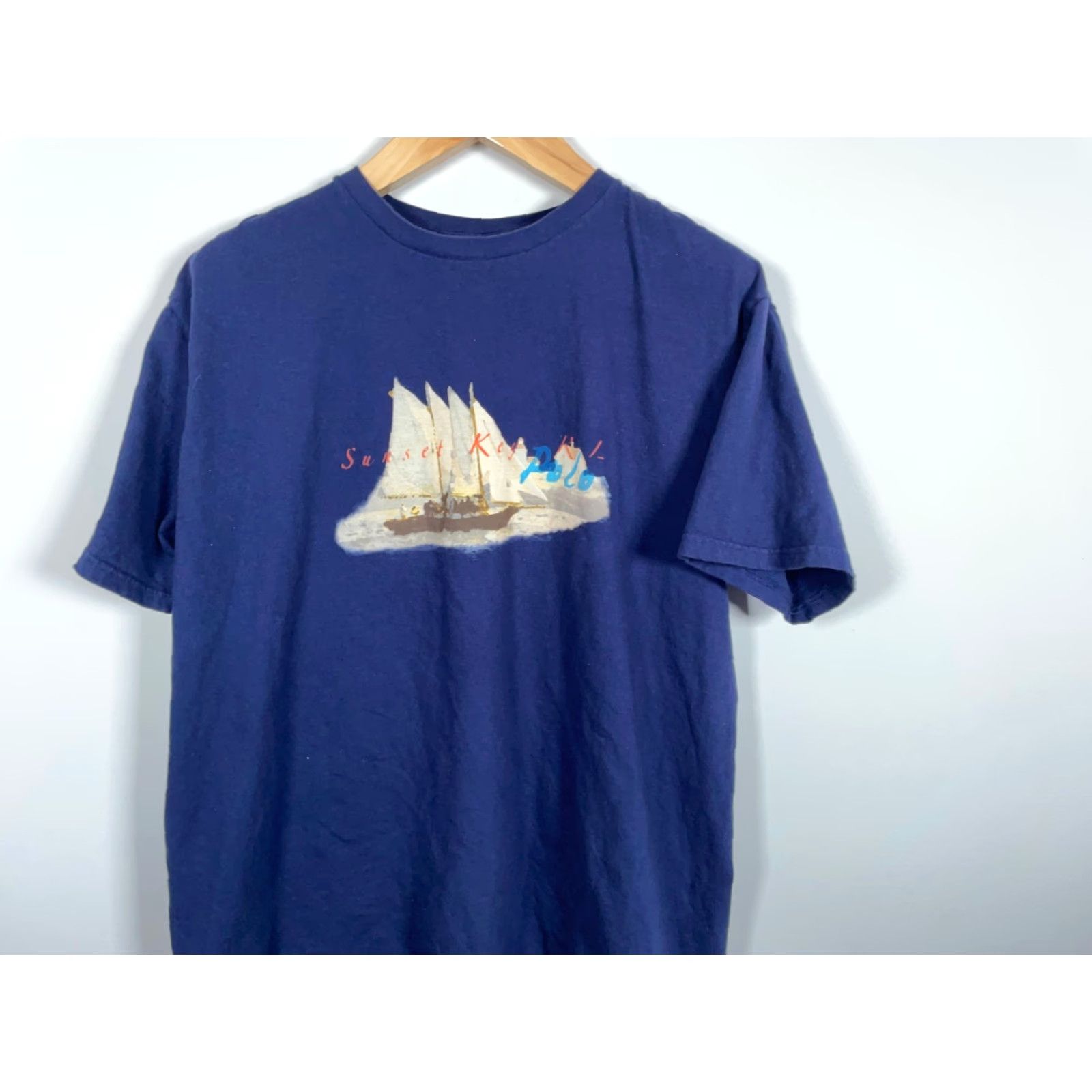 Polo Ralph Lauren VINTAGE Polo Ralph Lauren Sail Boat T-Shirt Adult XL Dark Blue Nautical 90s Beach Retro Graphic Print Shirt Mens Size US XL / EU 56 / 4 - 4 Thumbnail