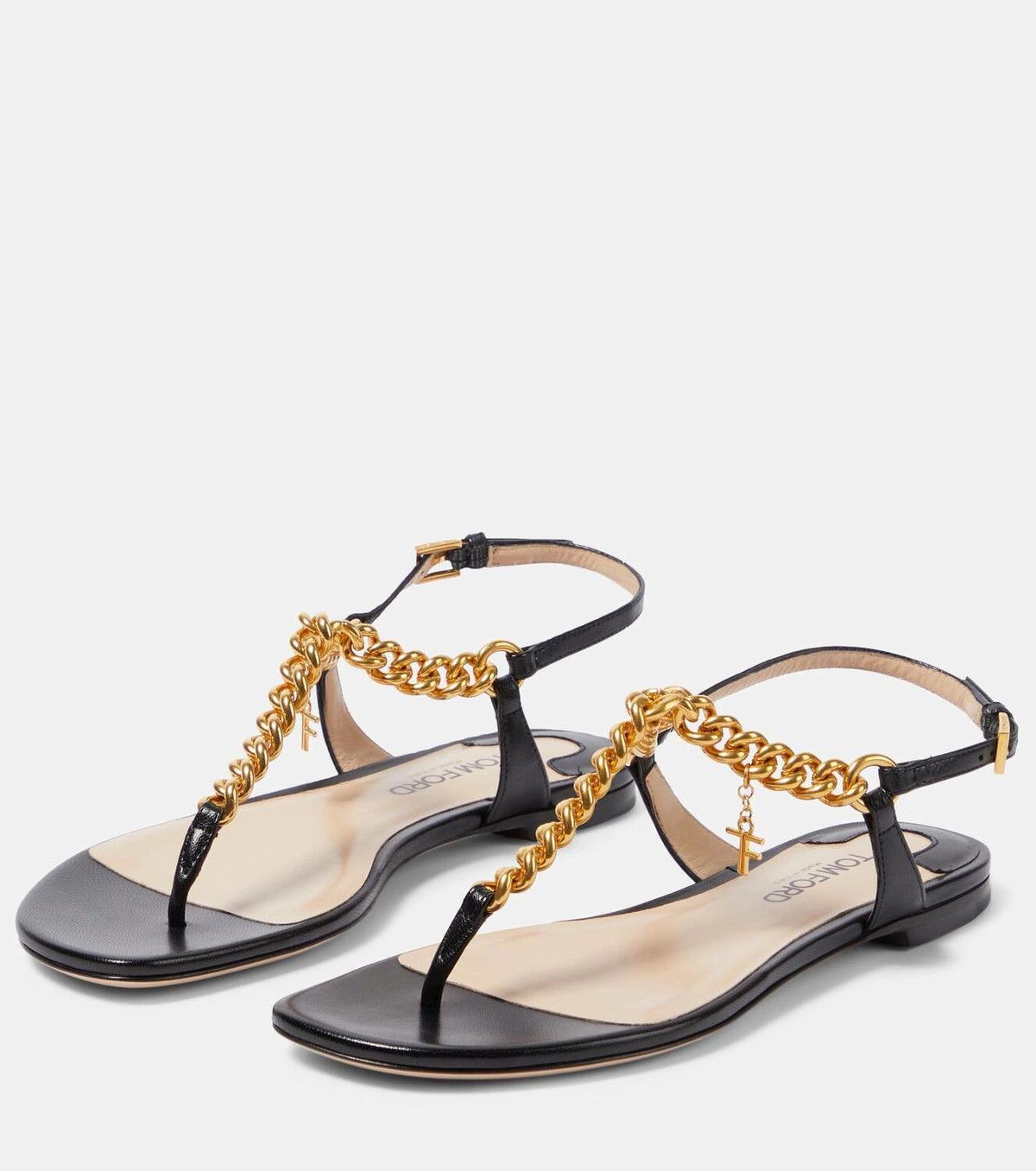 Tom Ford o1y0126 Ankle Strap Thong Sandals in Black/Gold Size US 7 / IT 37 - 3 Thumbnail