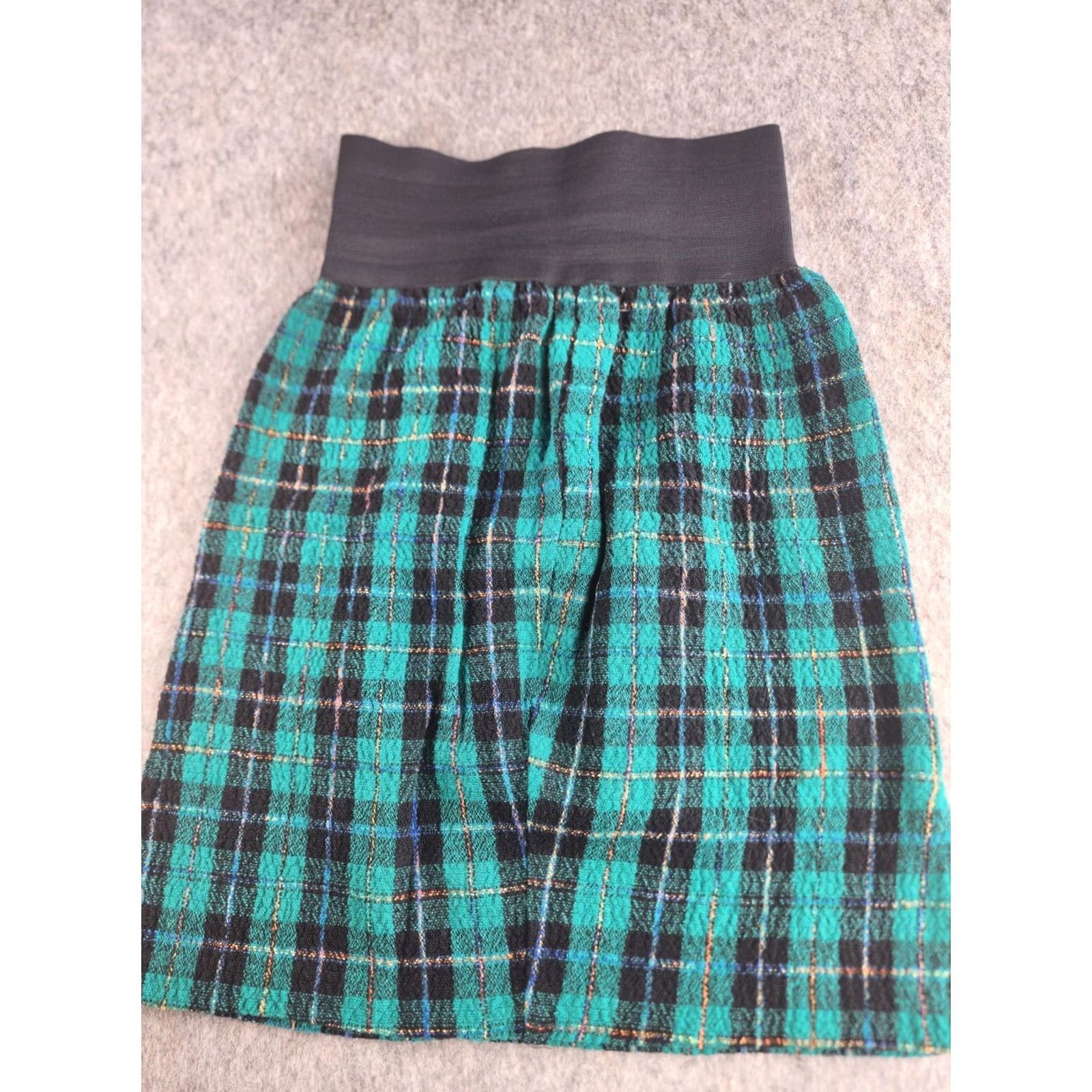 Vintage VINTAGE 1980s Green Plaid Skirt Made In USA Stretch M Regular Polyester Womens Size 32" / US 10 / IT 46 - 2 Thumbnail