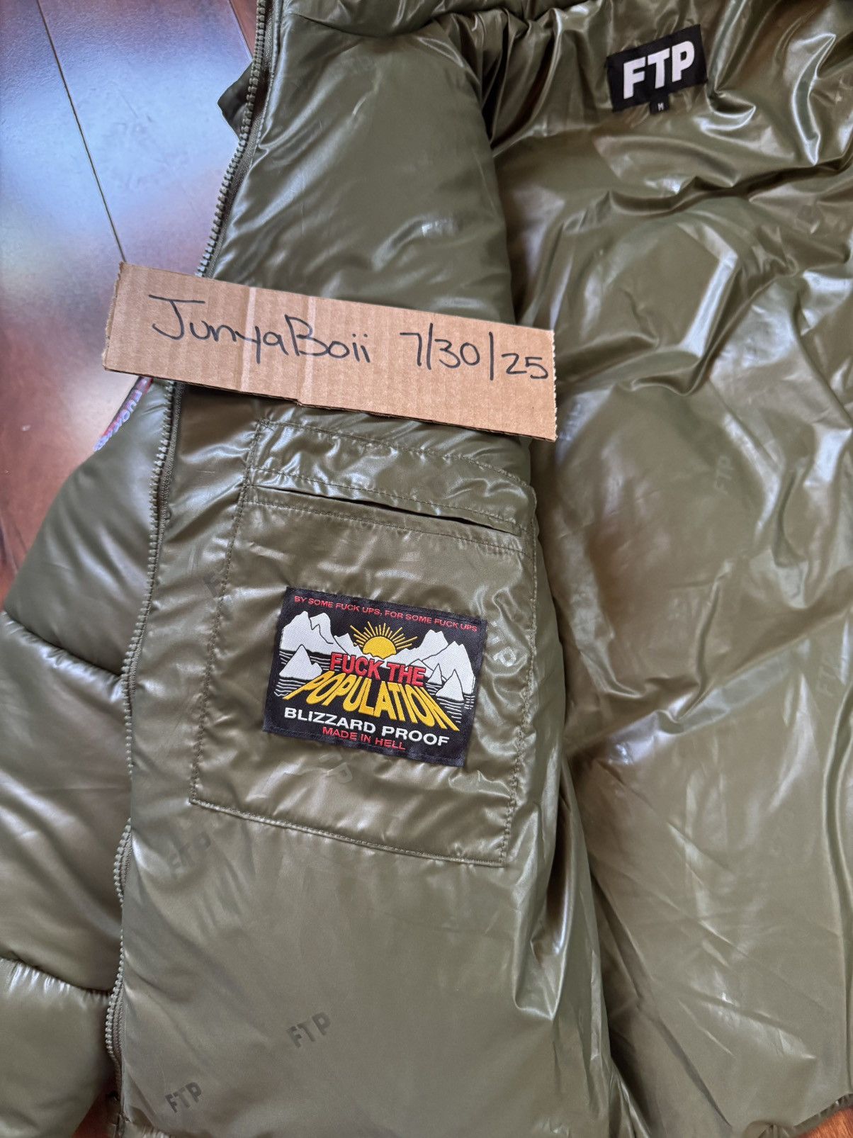 Fuck The Population FTP SS23 Olive World Domination Puffer Jacket Medium Size US M / EU 48-50 / 2 - 9 Thumbnail