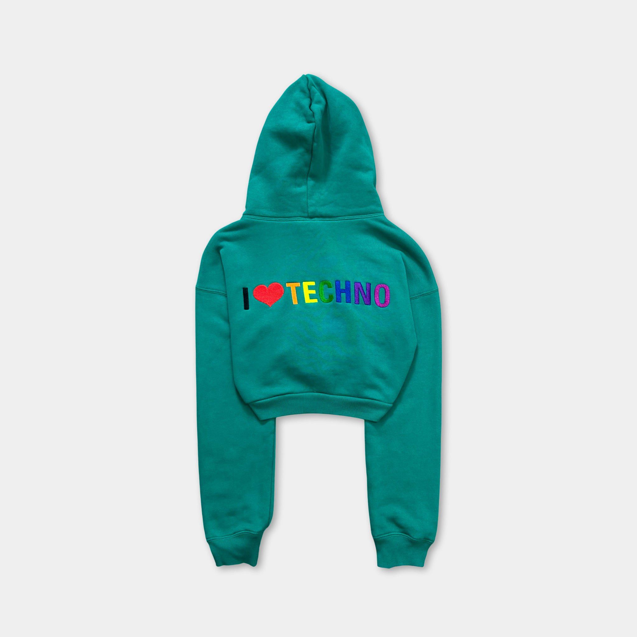 Balenciaga Balenciaga 2018 Cropped "I Love Techno" Green Zip Hoodie Size XS / US 0-2 / IT 36-38 - 1 Thumbnail