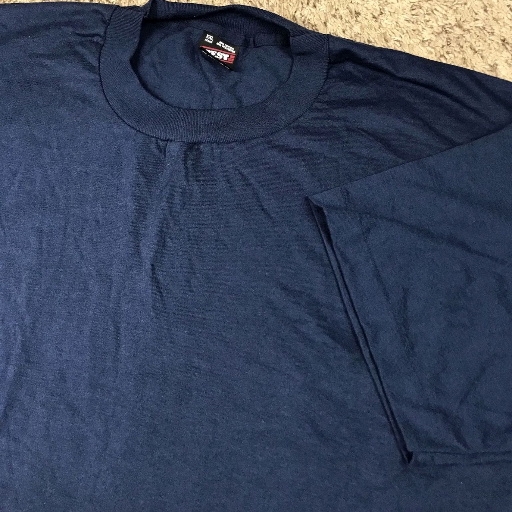 Fruit Of The Loom VINTAGE Fruit of the Loom T-Shirt Unisex Adults 2XL Navy Blue 50/50 Single Stitch 90s Made USA Size US XXL / EU 58 / 5 - 4 Thumbnail