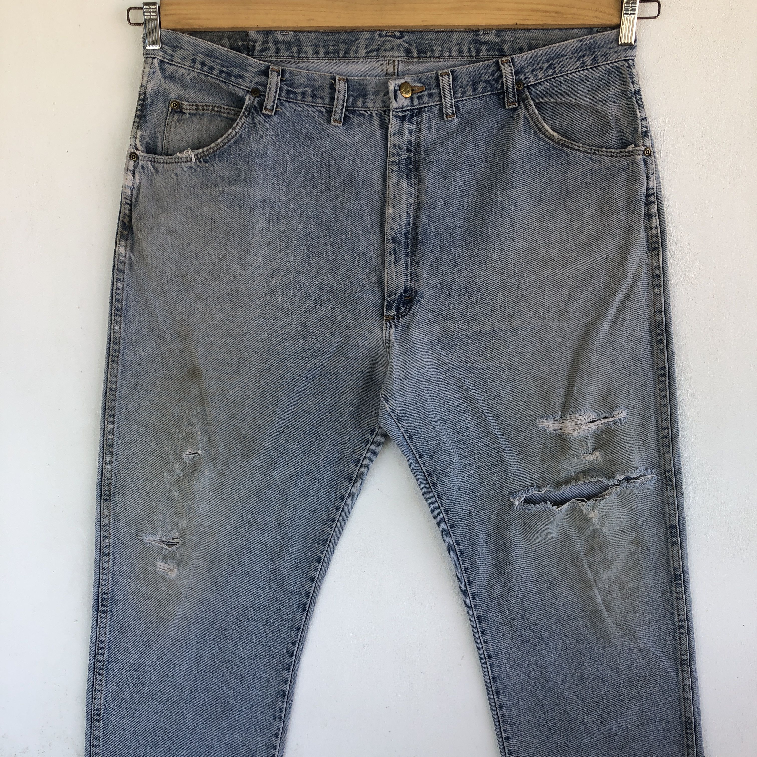 Wrangler Crazy Y2K Baggy Oversized Distressed Wrangler Faded Jeans Size US 38 / EU 54 - 3 Thumbnail
