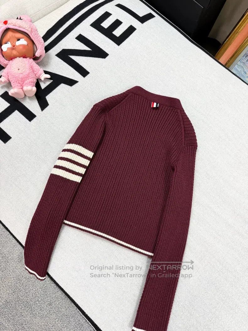 Thom Browne Thom Browne Burgundy Long Sleeve Knit Cardigan Size S / US 4 / IT 40 - 2 Thumbnail