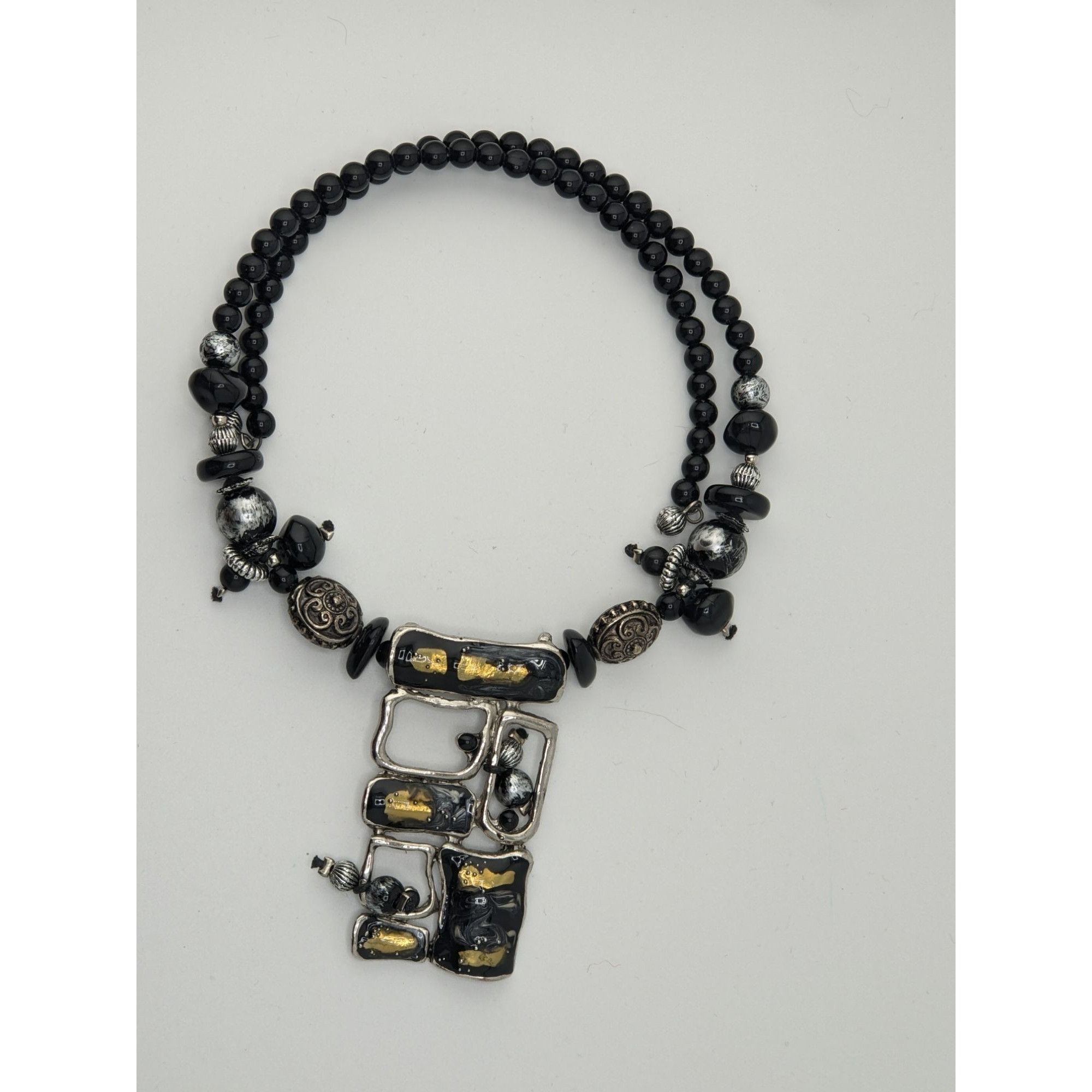 Other Abstract Brutalist Beaded Black And Silver Tone Necklace Wit Size ONE SIZE - 4 Thumbnail