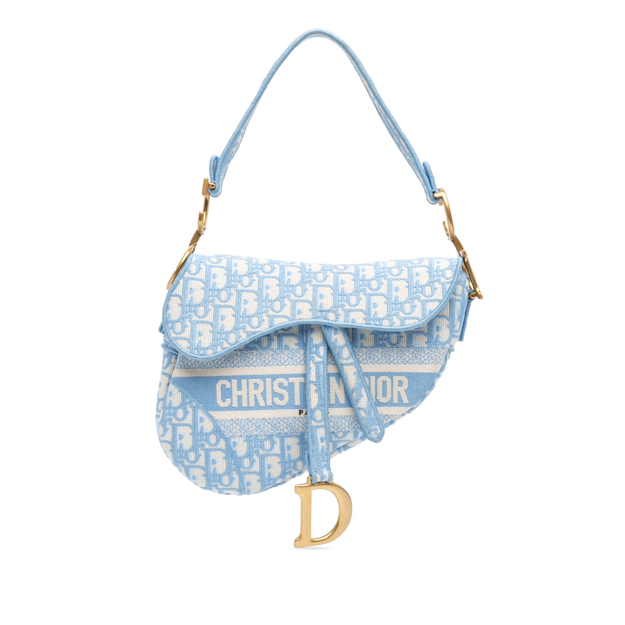 Dior Dior Oblique Embroidered Canvas Saddle Bag Blue Size ONE SIZE - 1 Thumbnail