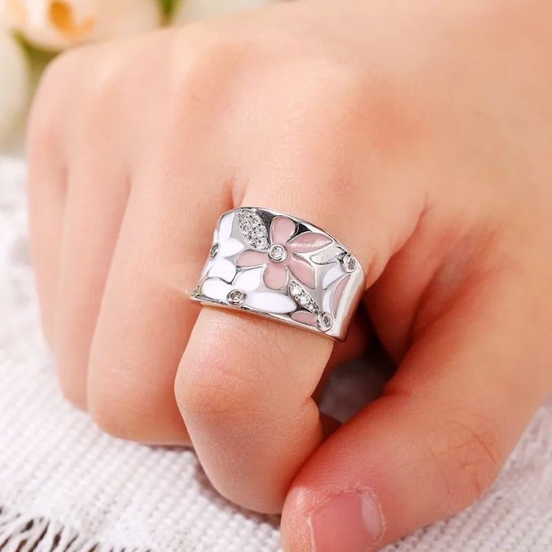 Jewelry × Vintage Aesthetic Enamel Flower Finger Ring Size ONE SIZE - 6 Thumbnail
