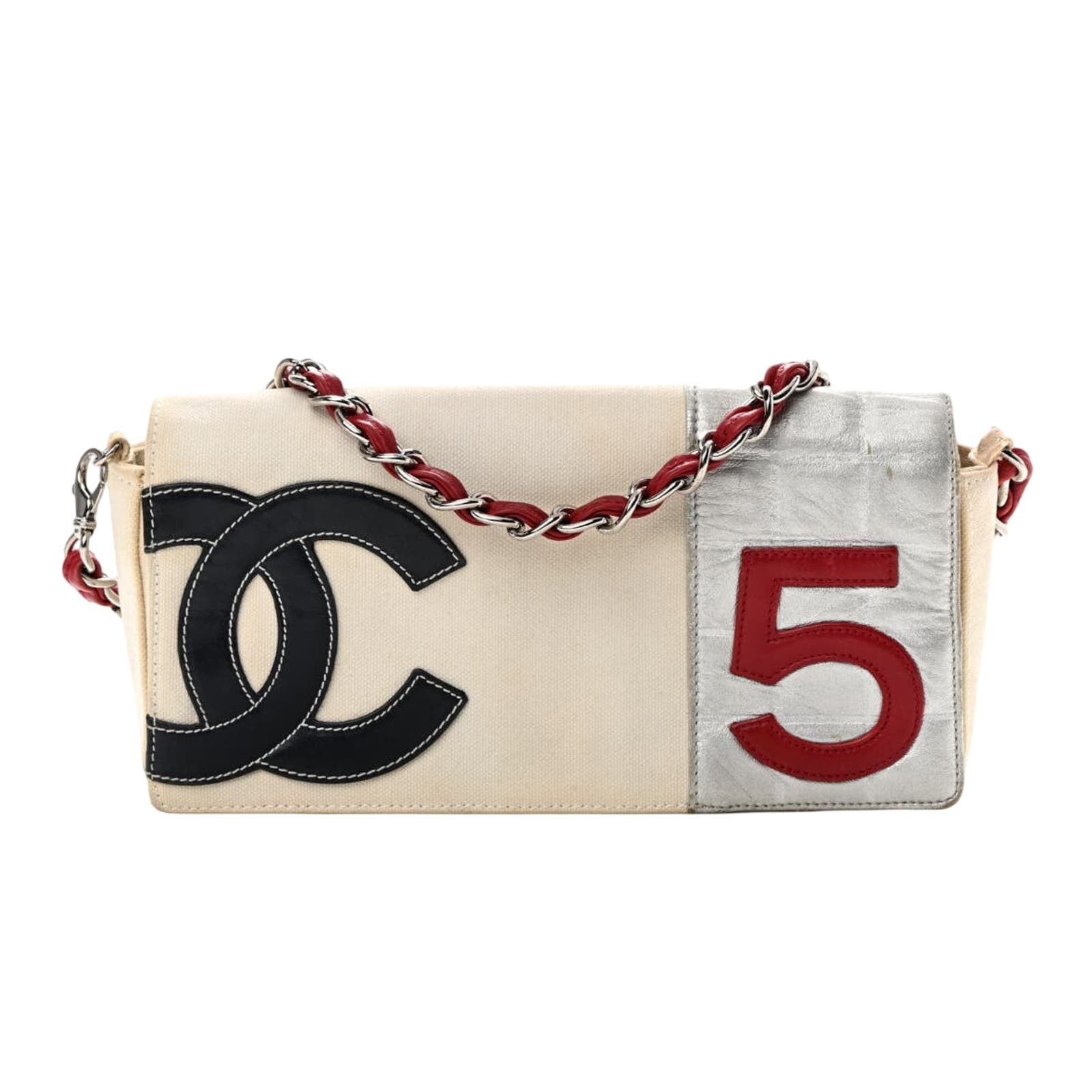 image of Chanel No. 5 Canvas Foil Tote in Beige, Women's
