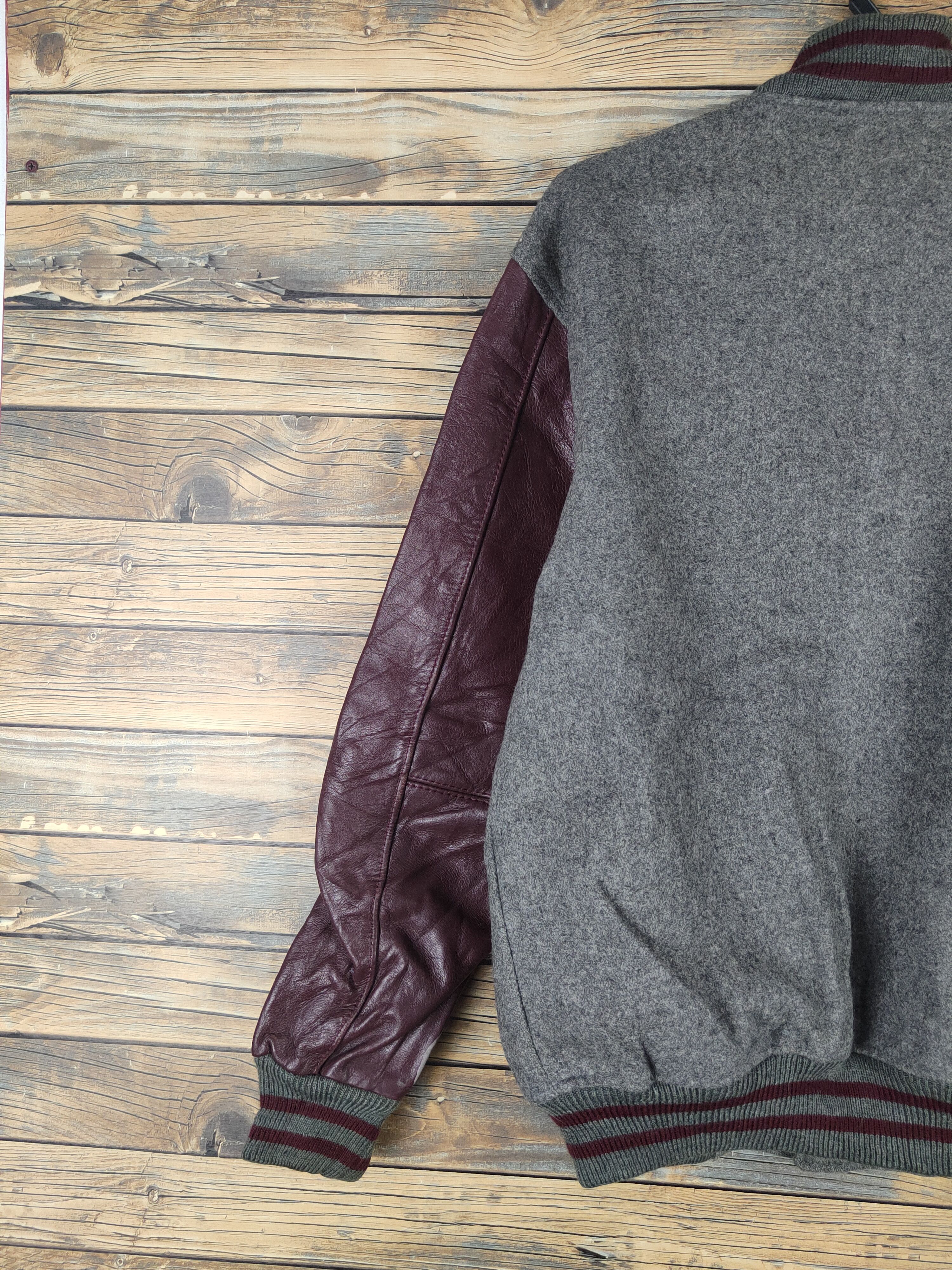 Leather University Shop Gray Maroon Leather Varsity Jackets #W1073 Size US L / EU 52-54 / 3 - 11 Thumbnail