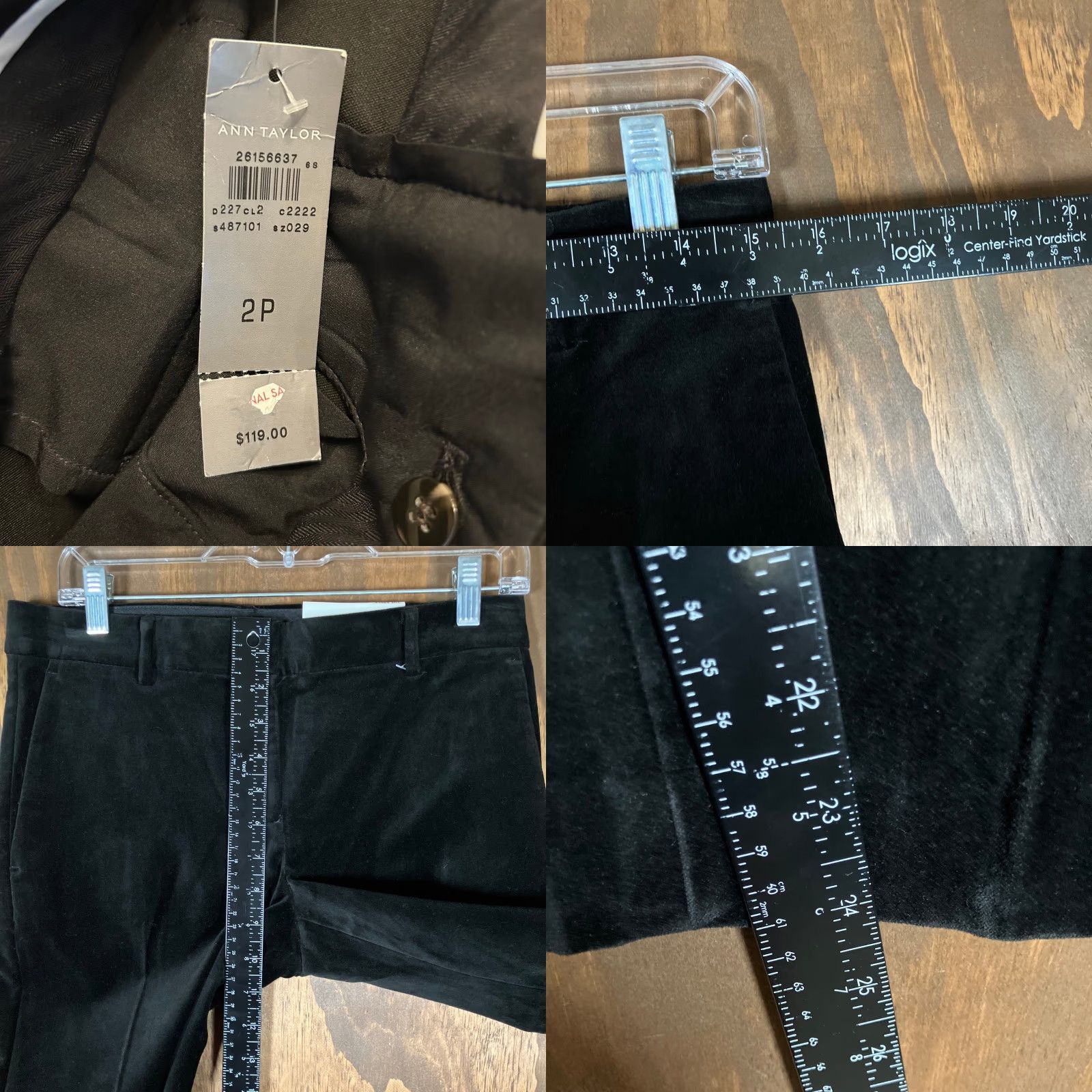 Ann Taylor VINTAGE Ann Taylor Women Pants Black Velvet Petite Mid Rise Slim Ankle Stretch 2P Size 30" / US 8 / IT 44 - 8 Thumbnail