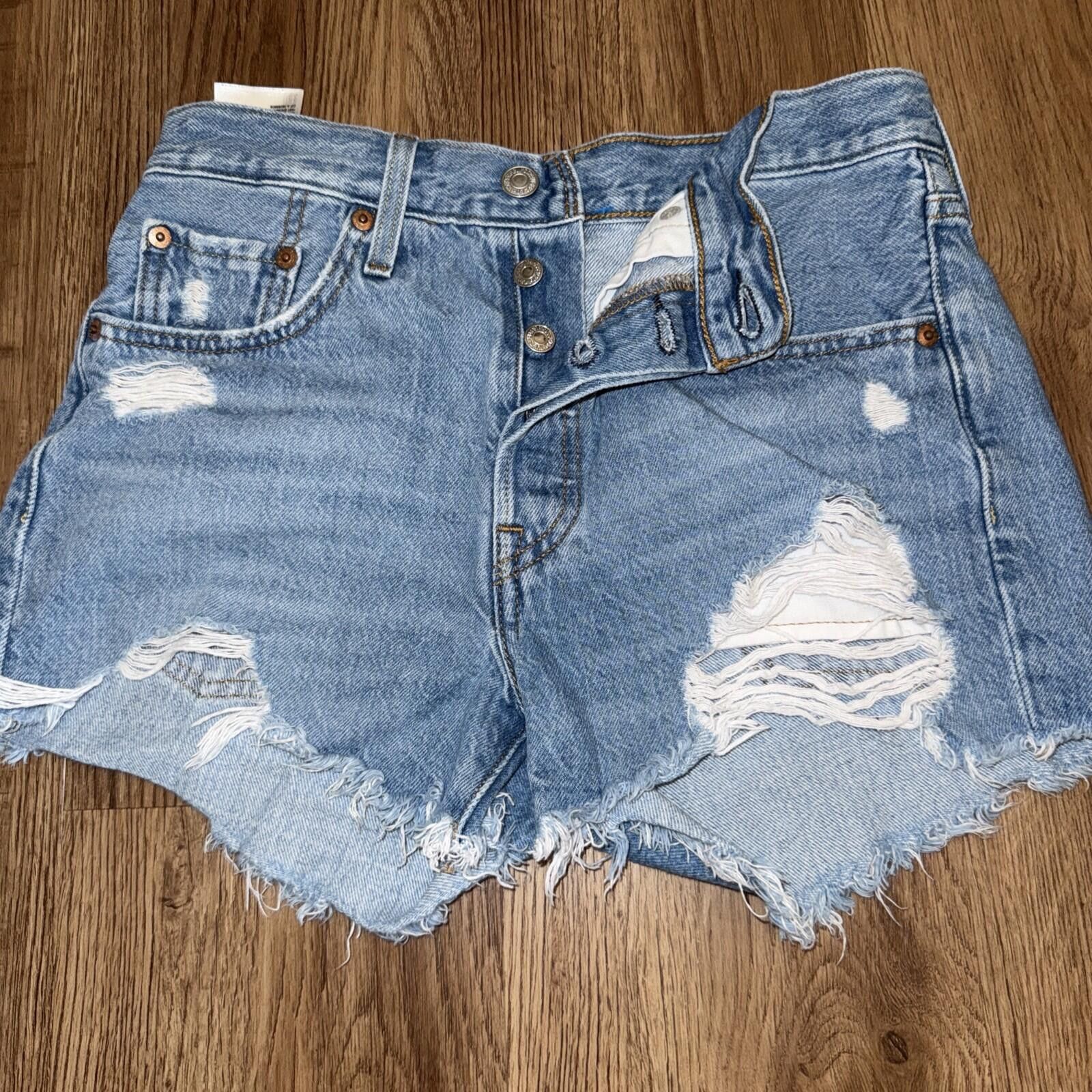 Levi's Levis 501 Cut Off Shorts Denim Frayed Button Fly Distressed Size 25" / US 0 / IT 36 - 1 Thumbnail