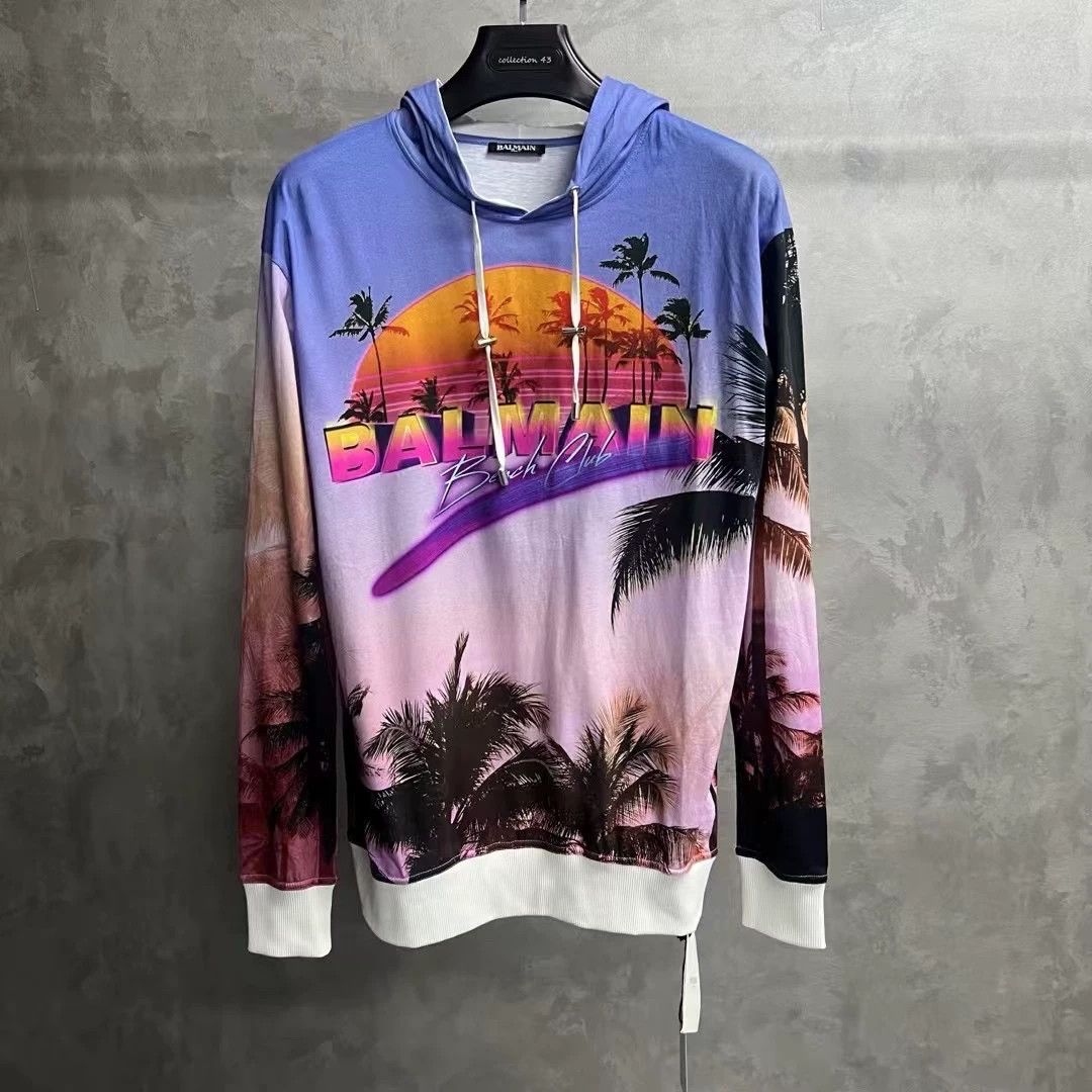 Balmain Balmain Printed Blue Hoodie XS Men Size US XS / EU 42 / 0 - 1 Thumbnail