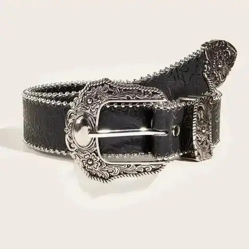 VIBE PU Leather Belt with Metal Engraved Buckle Size ONE SIZE - 1 Thumbnail