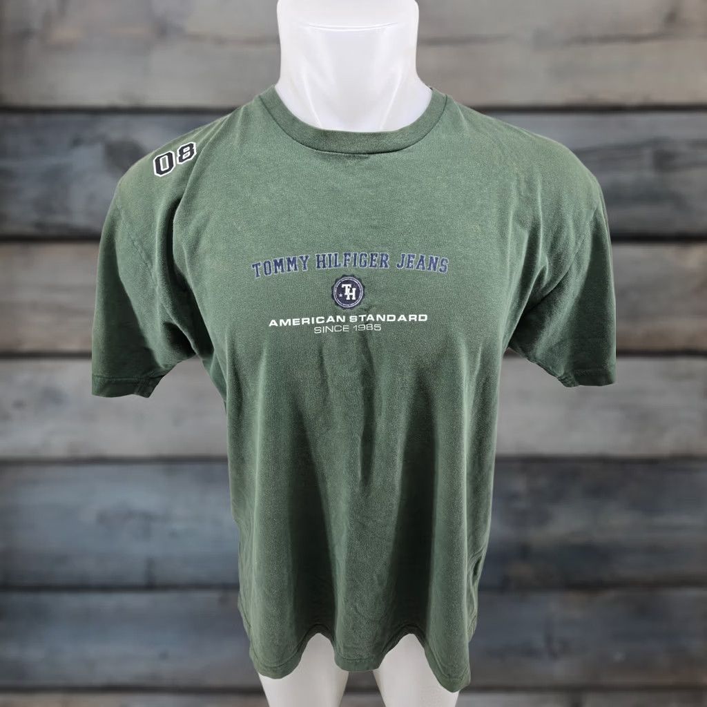Tommy Hilfiger VINTAGE Tommy Hilfiger Jeans T-Shirt Mens Medium Green Made In USA Logo 90s Hippie All Seasons Adults Mens Size US M / EU 48-50 / 2 - 1 Thumbnail
