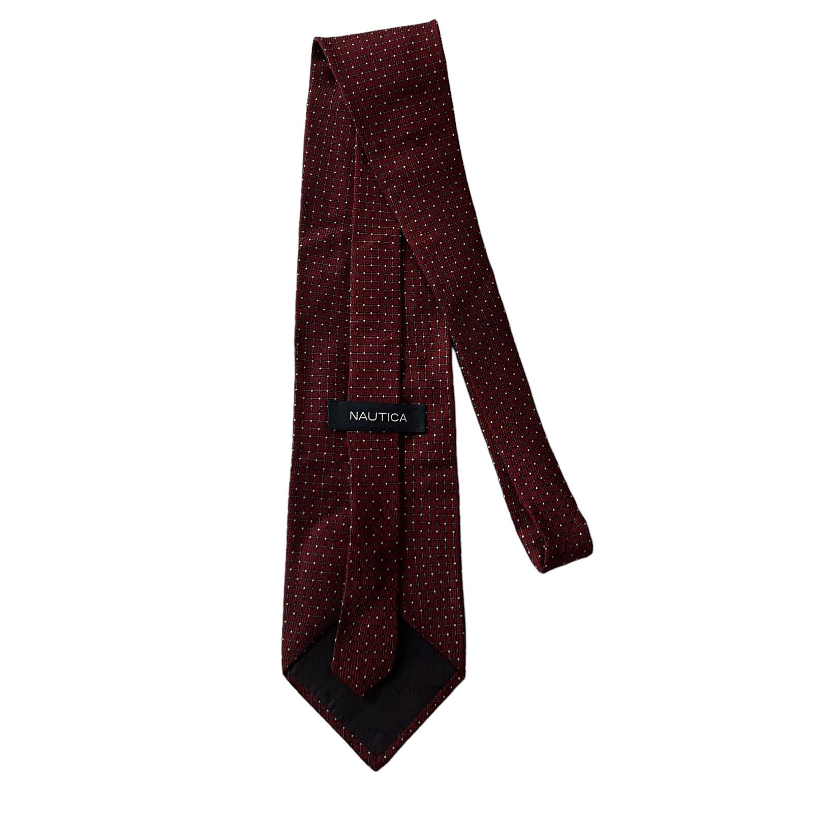 Nautica Nautica Burgundy Blue Windowpane Lattice Geometric Silk Tie Size ONE SIZE - 4 Thumbnail
