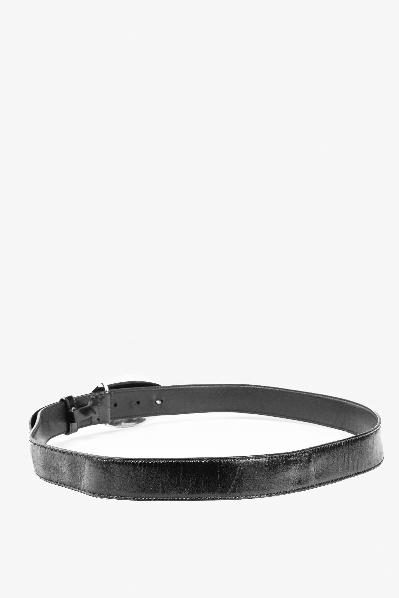Prada Prada Black Leather Logo-Engraved Oval-Buckle Belt Size ONE SIZE - 2 Thumbnail