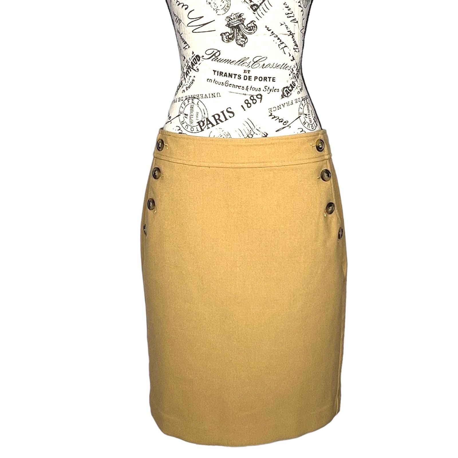 Loft Button Work Pocket Zipper Closure Back Slit A-Line Skirt Size 30" / US 8 / IT 44 - 1 Thumbnail