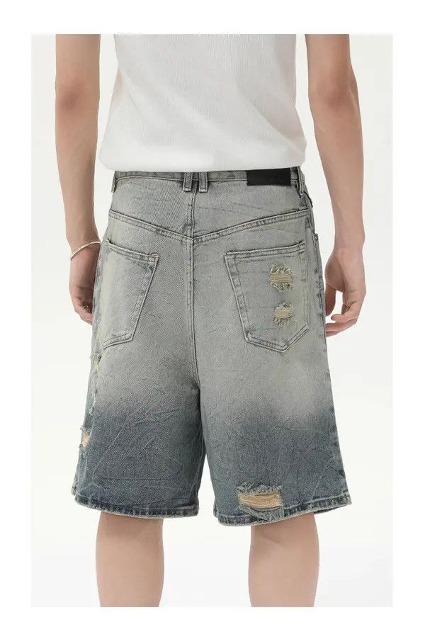 Japanese Brand Jun Men's retro distressed straight punk washed denim shorts Size US 32 / EU 48 - 6 Thumbnail