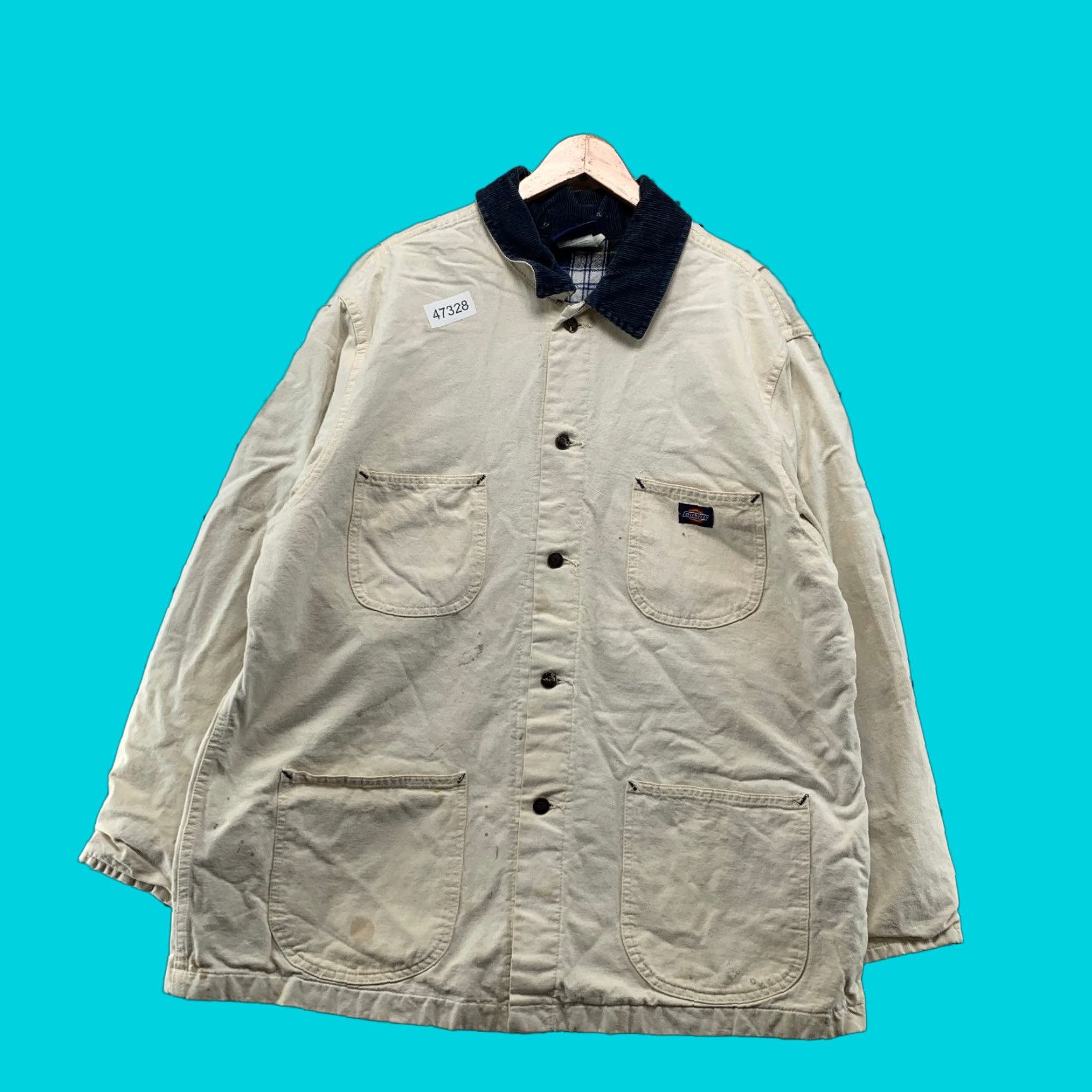 Dickies VINTAGE Dickies Chore Coat Mens XL White Plaid Flannel Lined DIstressed Coat Size US XL / EU 56 / 4 - 1 Thumbnail
